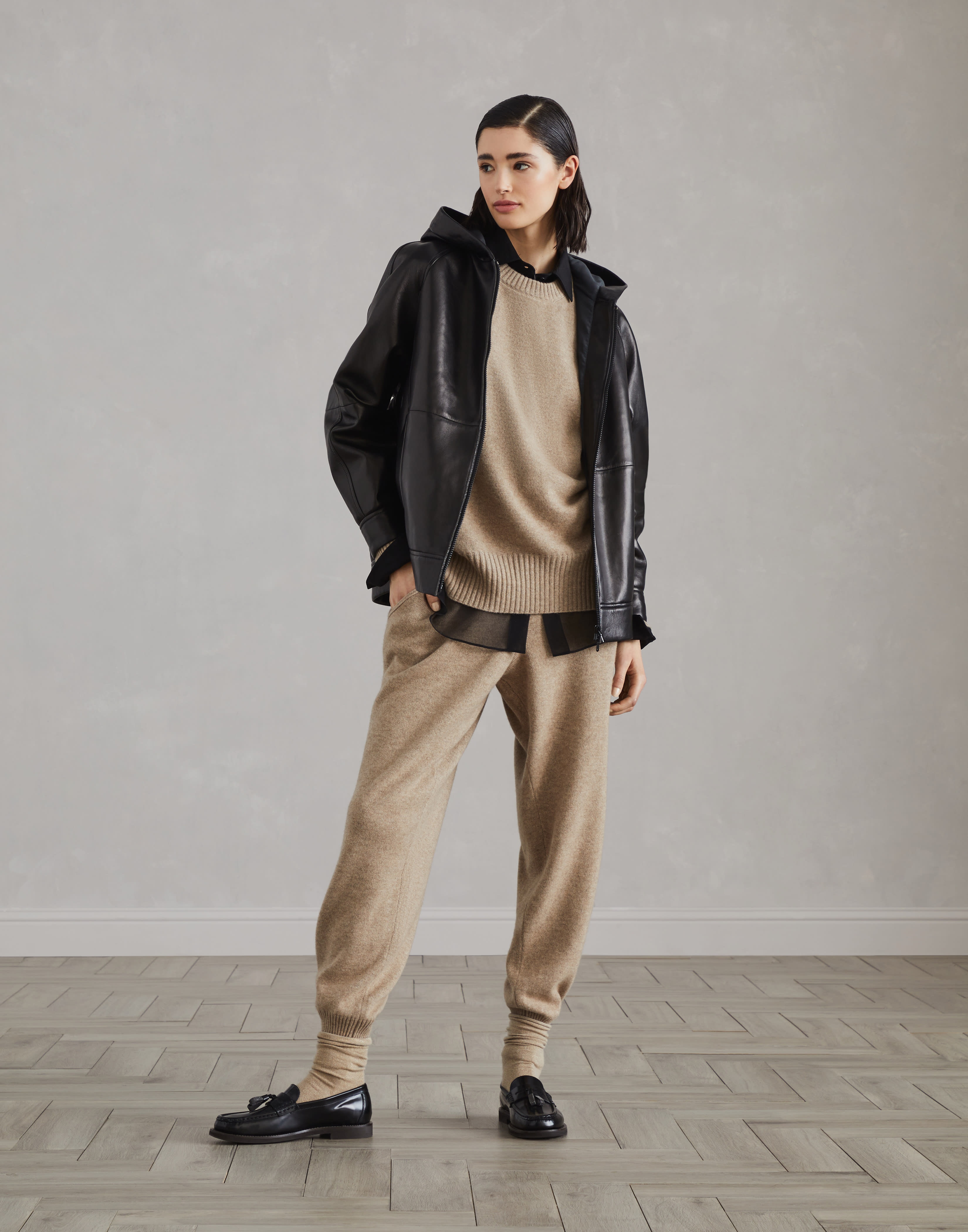 Nappa leather hooded outerwear jacket with shiny trims - 5