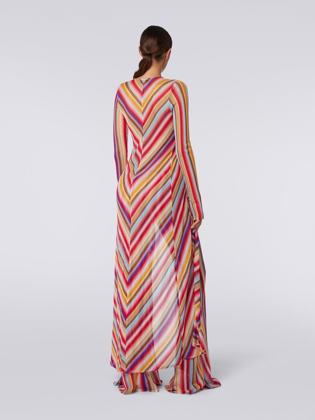 Long cover up cardigan in striped crochet - 4
