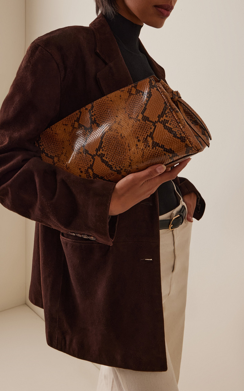 STAUD Maude Snake-Effect Leather Clutch animal outlook