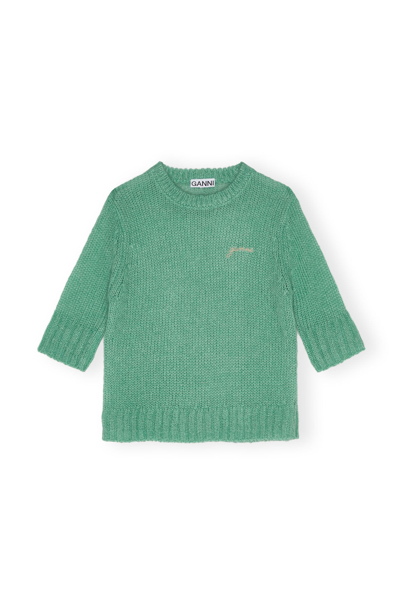 GREEN MOHAIR O-NECK SWEATER - 1