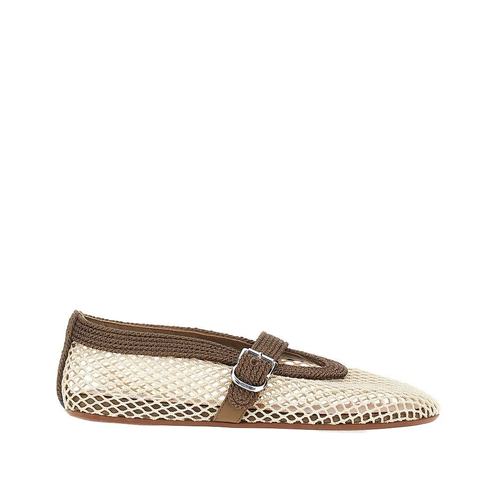 Alaia Satin Cord and Net Ballet Flats Khaki - 1