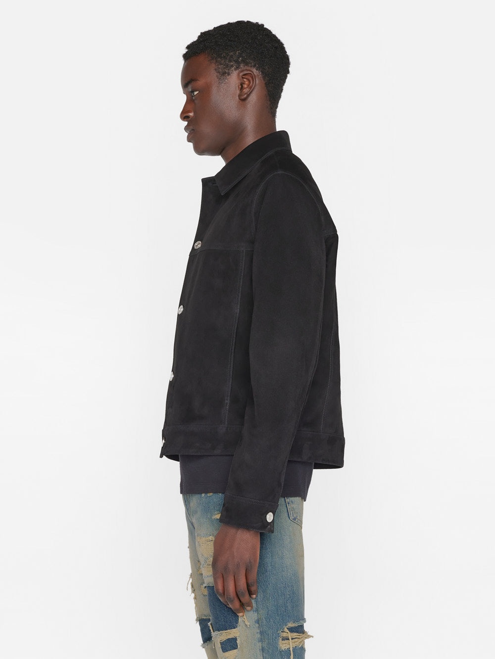 Suede Trucker Jacket in Noir - 6