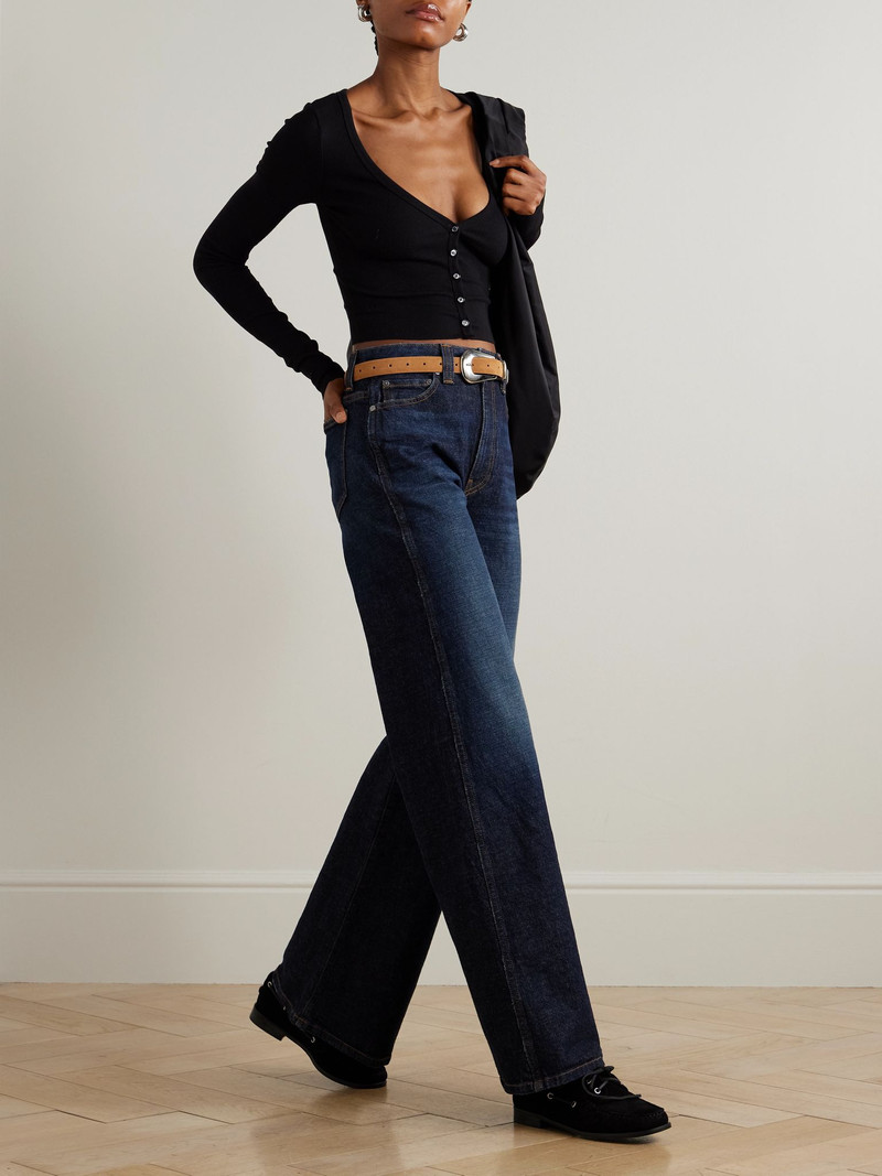 ÉTERNE Ribbed stretch cotton and modal-blend cardigan Black outlook