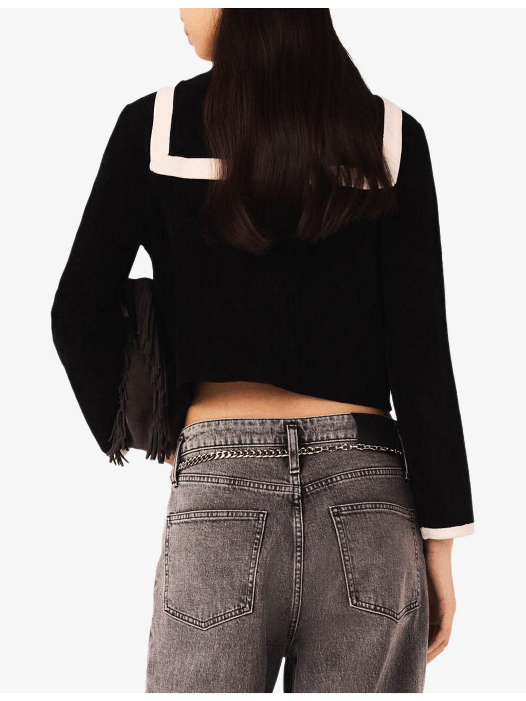 Sailor-Collar Button-Down Stretch-Velvet Cardigan - 4