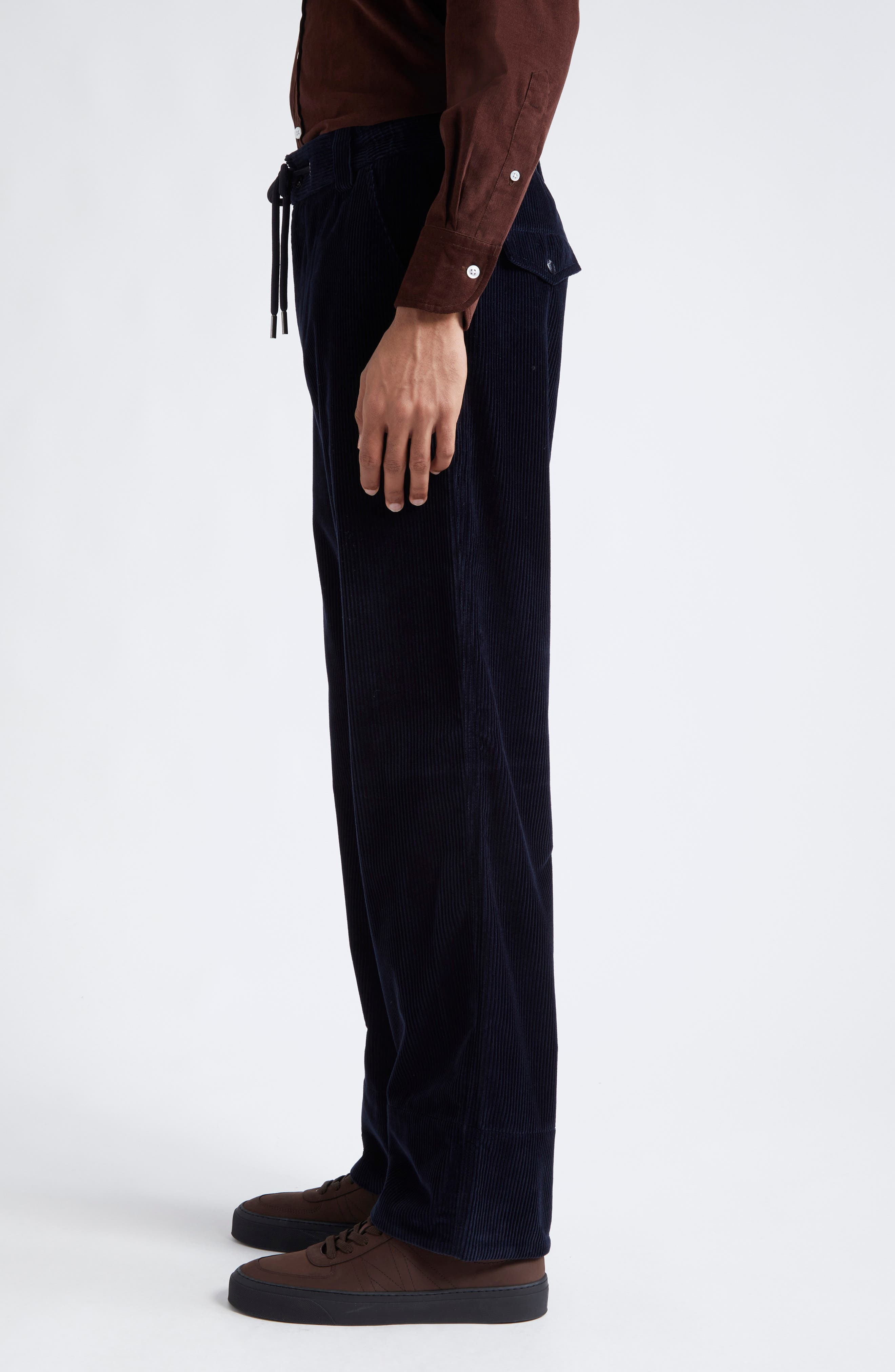 Moncler Drawstring Corduroy Pants in Dark Blue at Nordstrom - 4
