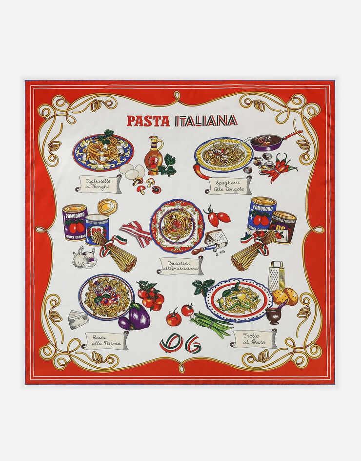 Pasta-print twill scarf (90 x 90) - 1