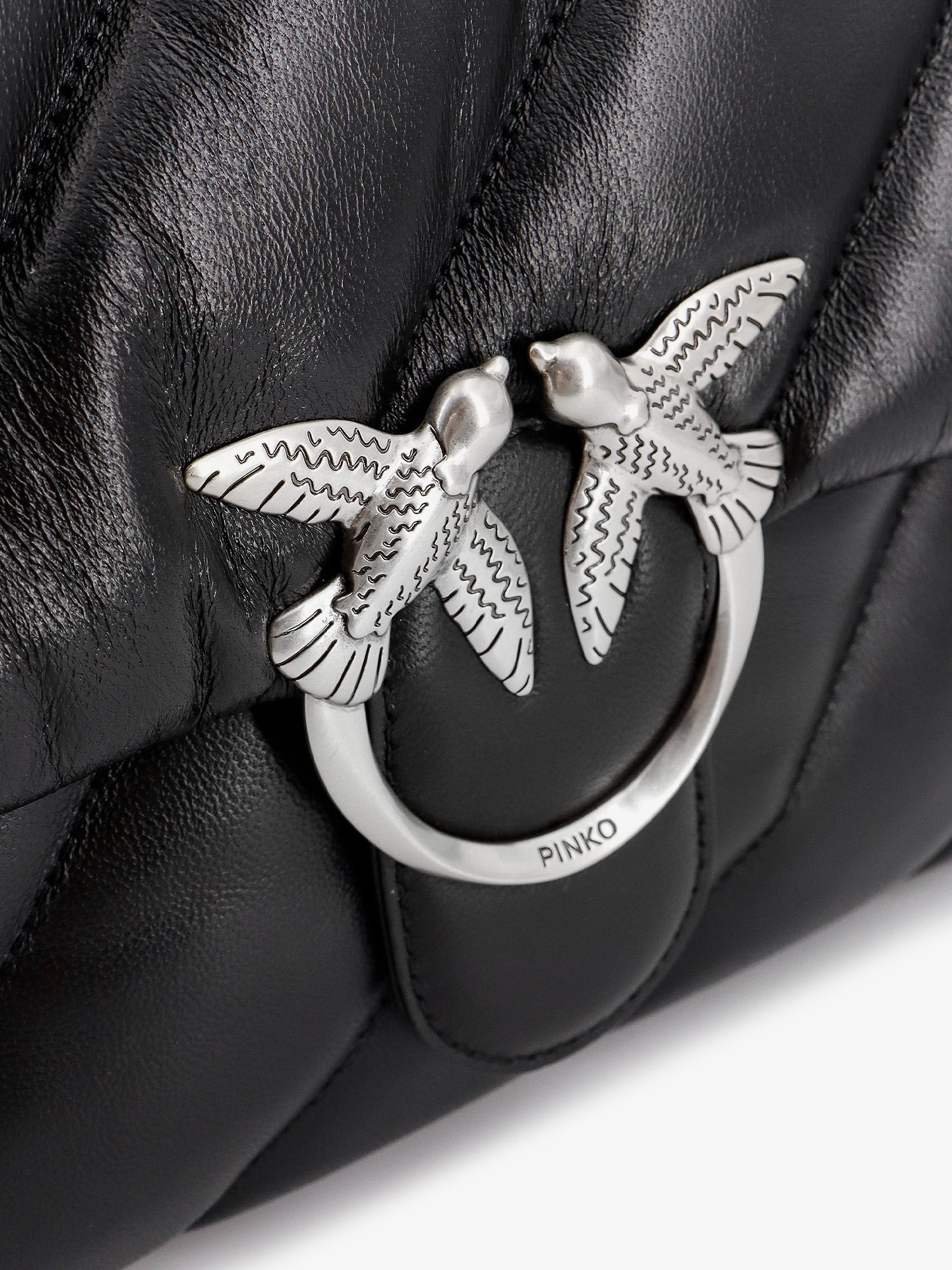 Pinko Matelassã© Leather Shoulder Bag With Iconic Love Birds Buckle - 5