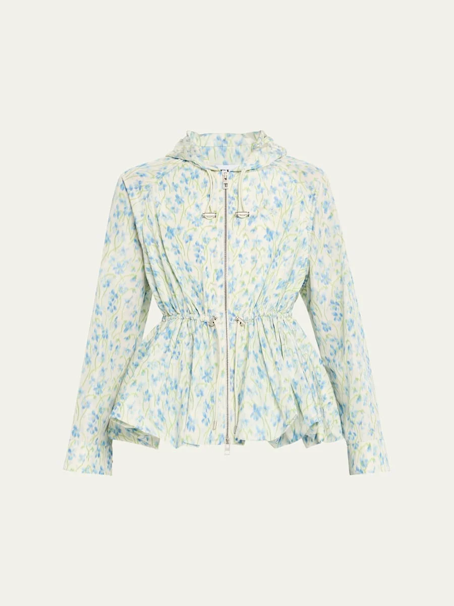 Floral Ruched Peplum Hooded Jacket - 1