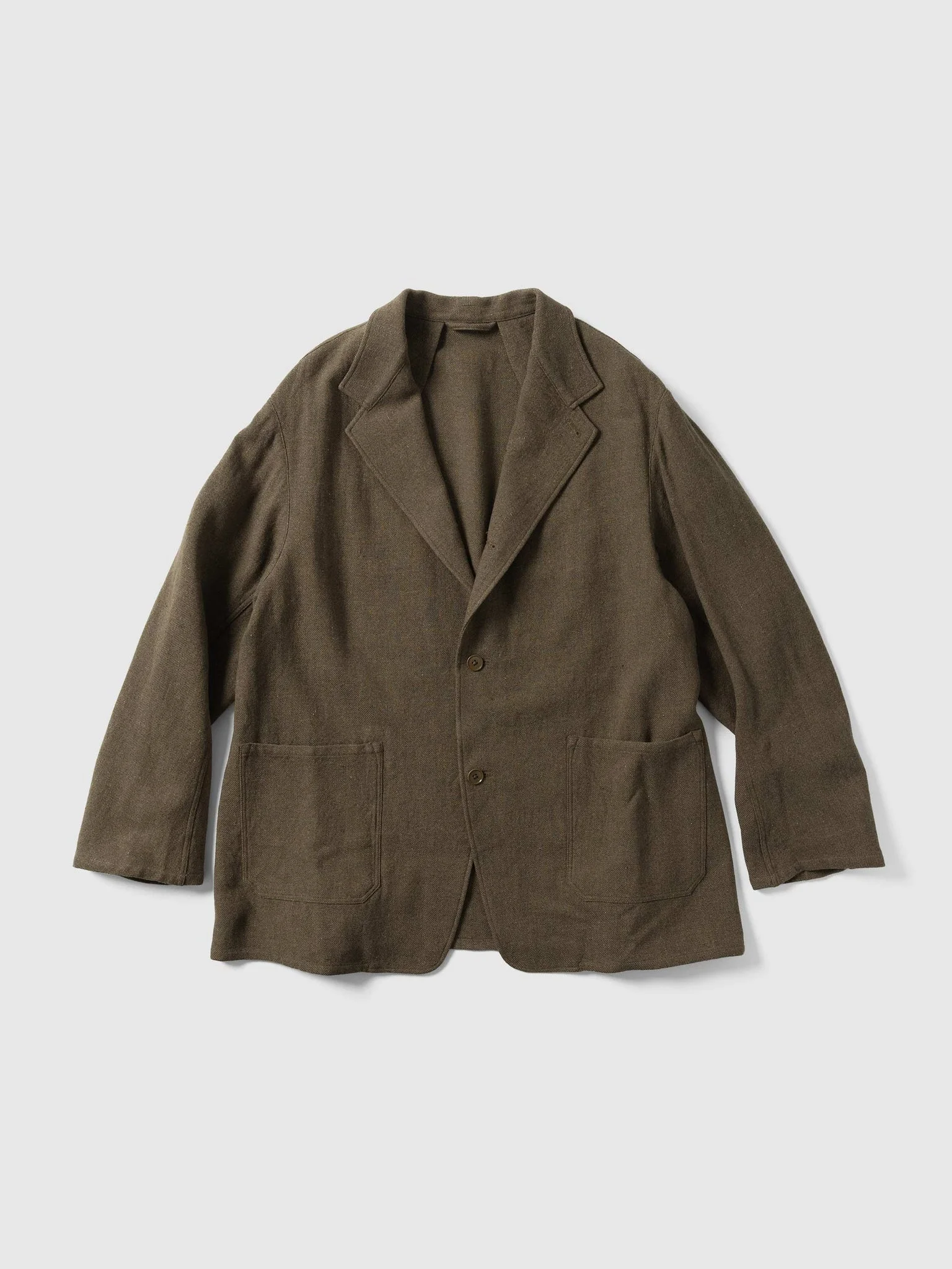 Wool Linen Serge Square Jacket Moss - 1
