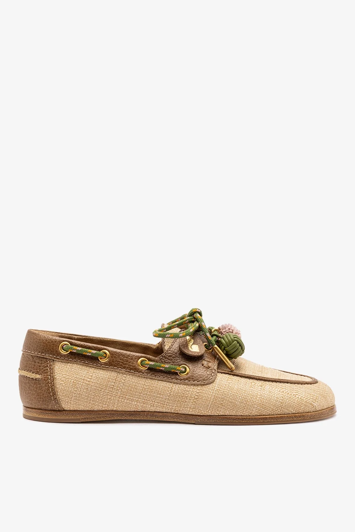 Cyprus Boat Shoe In Beige Raffia And Brown Leather - 1