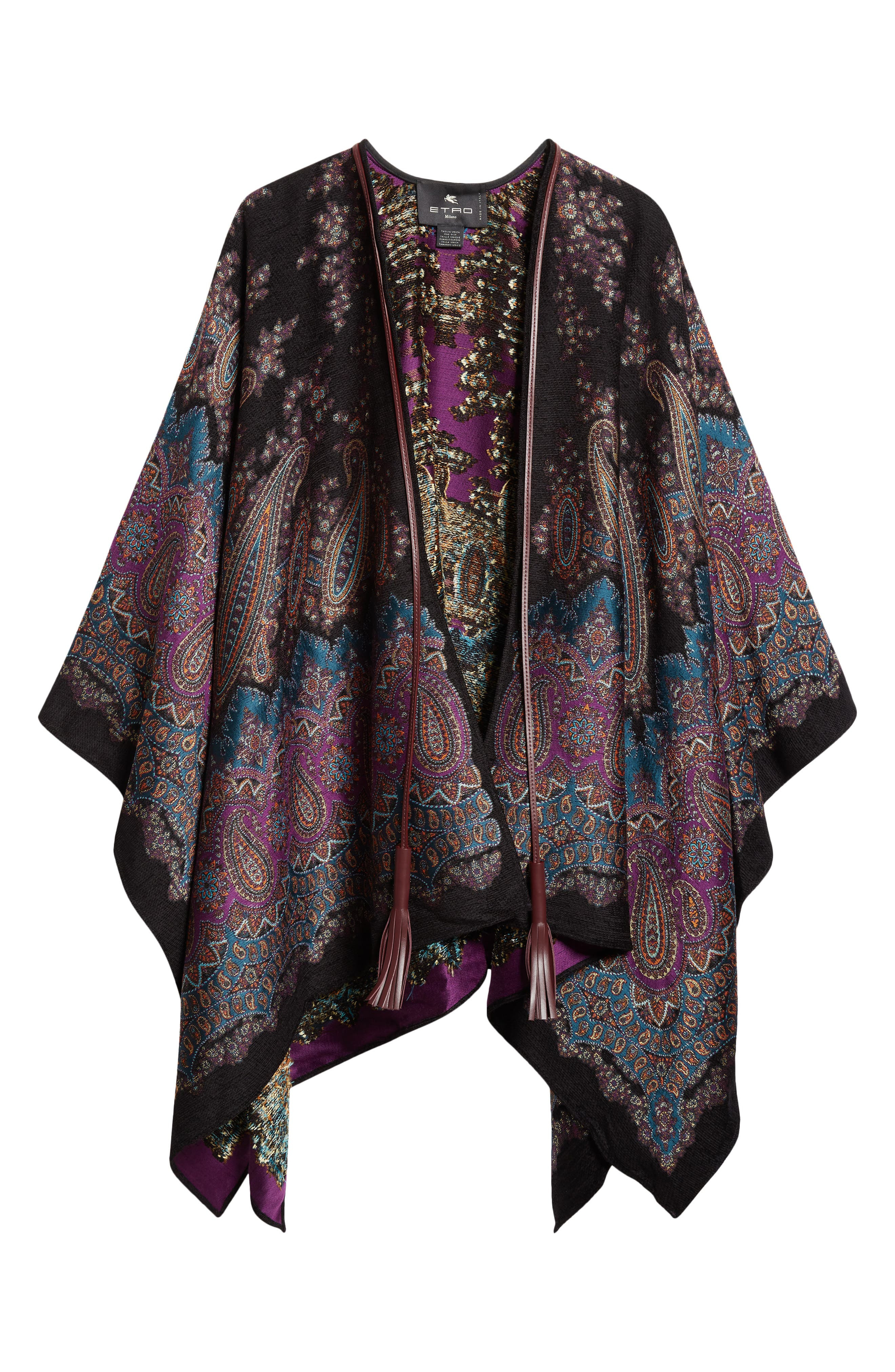 Etro Metallic Paisley Jacquard Cape in X0886 Print On Blue Base at Nordstrom - 6