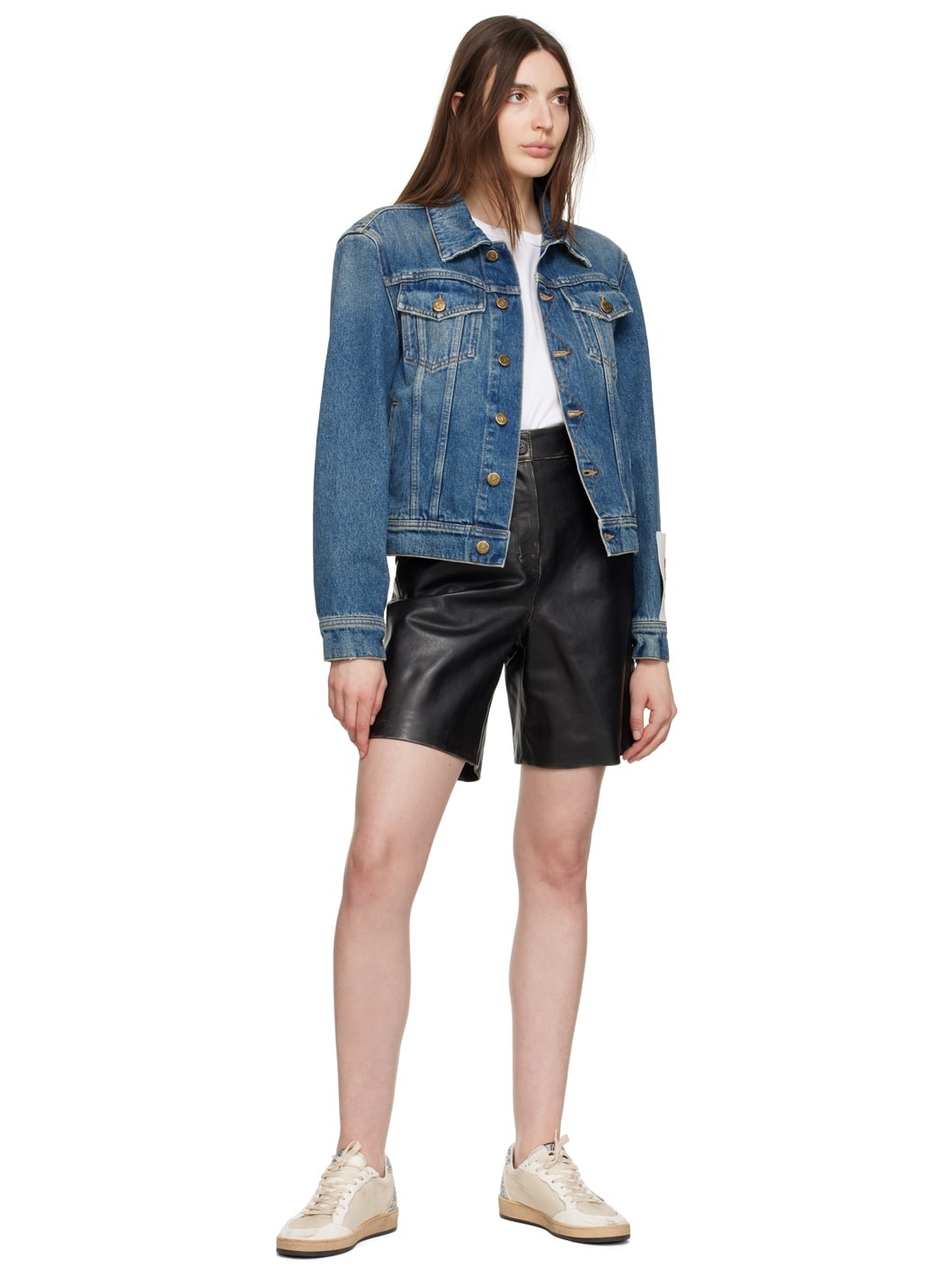 Black Four-Pocket Leather Shorts - 4