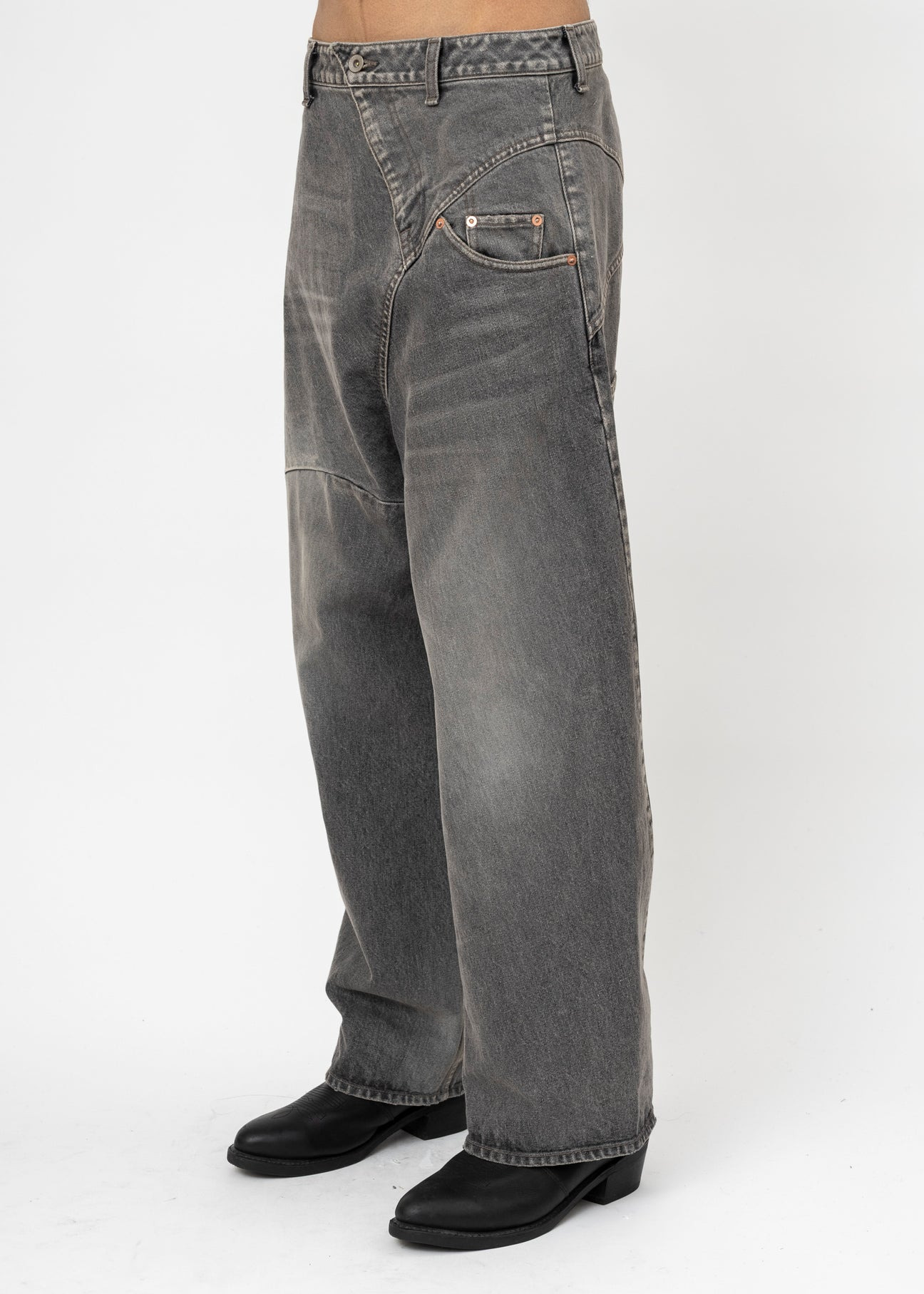 GREY DOUBLET DISTORTED CUTTING DENIM PANTS - 2