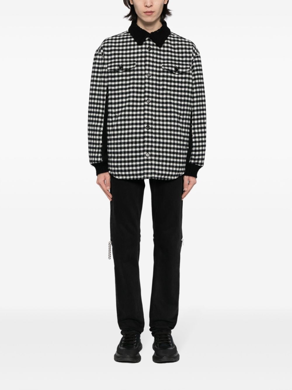 gingham-check flannel shirt jacket - 2
