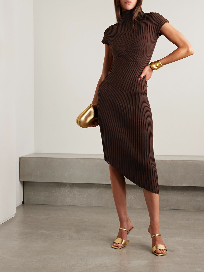 Cult Gaia Chrysta asymmetric ribbed cotton midi dress Chocolate outlook