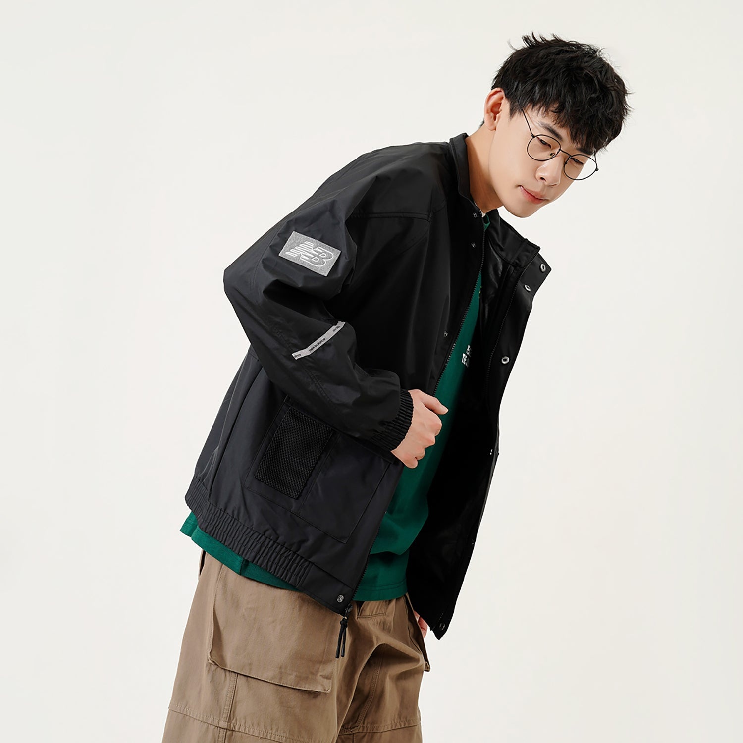 New Balance Men's New Balance Solid Color Woven Stand Collar Jacket Autumn Black AMJ21358-BK - 5