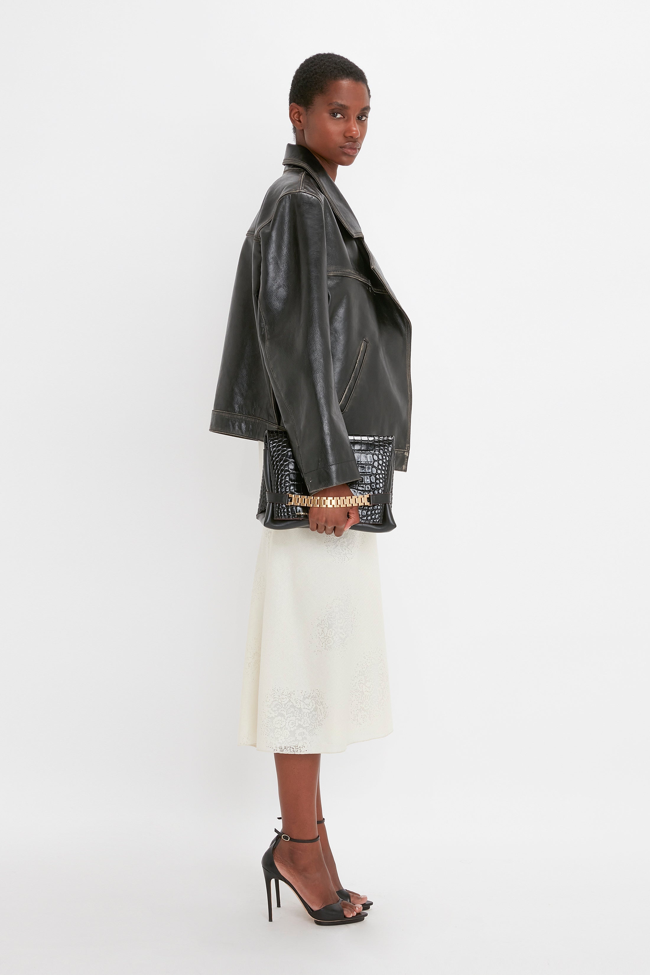 Oversized Leather Jacket In Black - 7