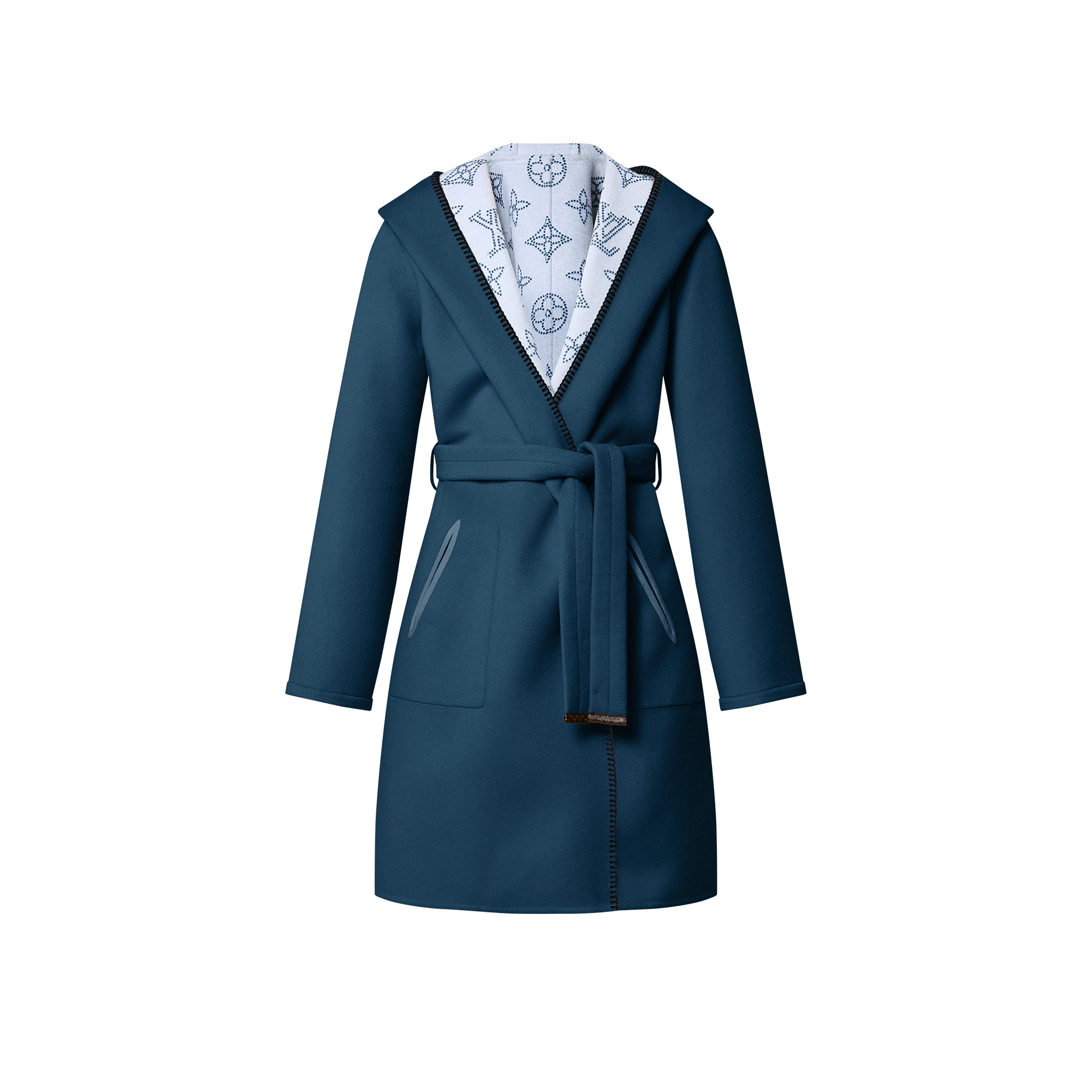 Reversible Long Hooded Wrap Coat - 1