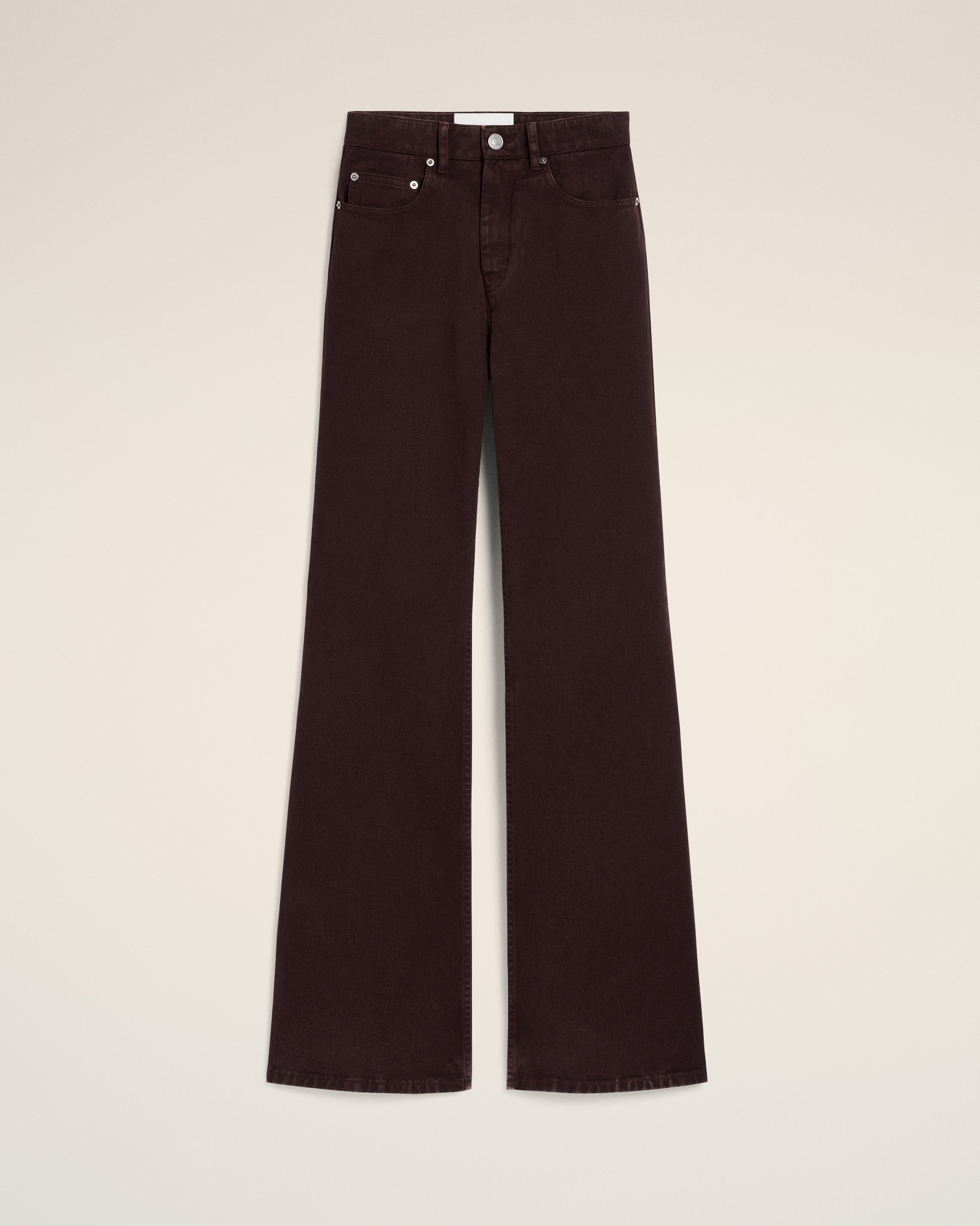 BURGUNDY COTTON FLARE FIT JEANS - 1