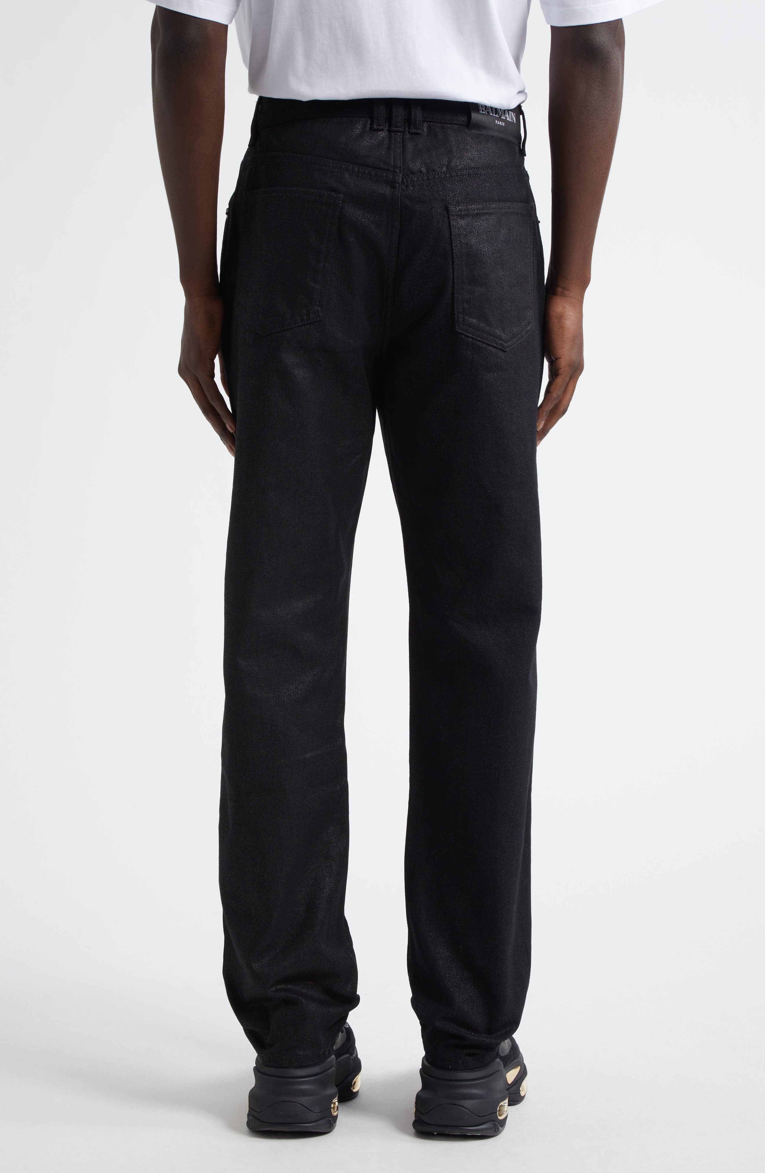 Balmain Coated Regular Fit Jeans in Black at Nordstrom - 3