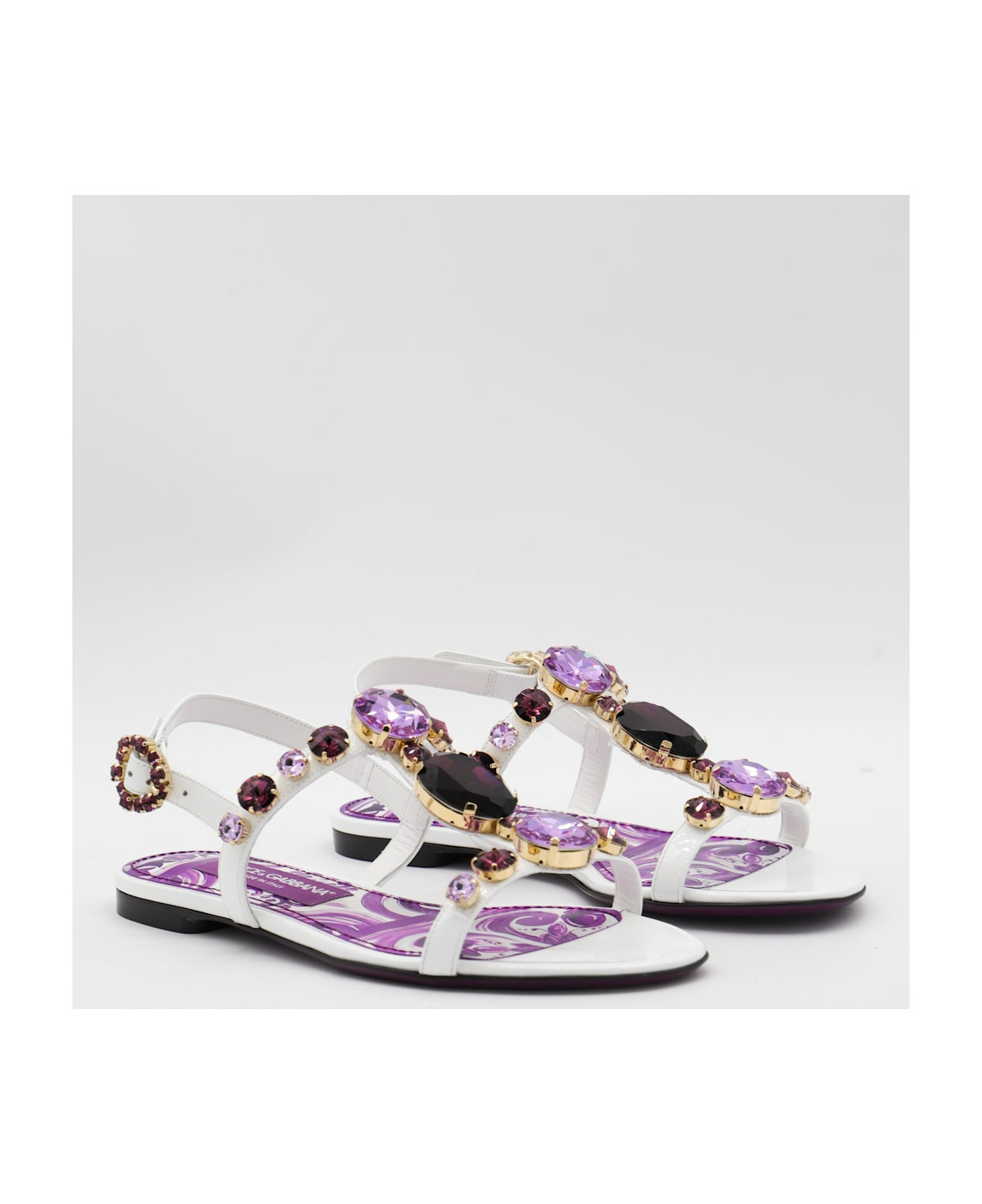 White And Violet Leather Sandals - 2