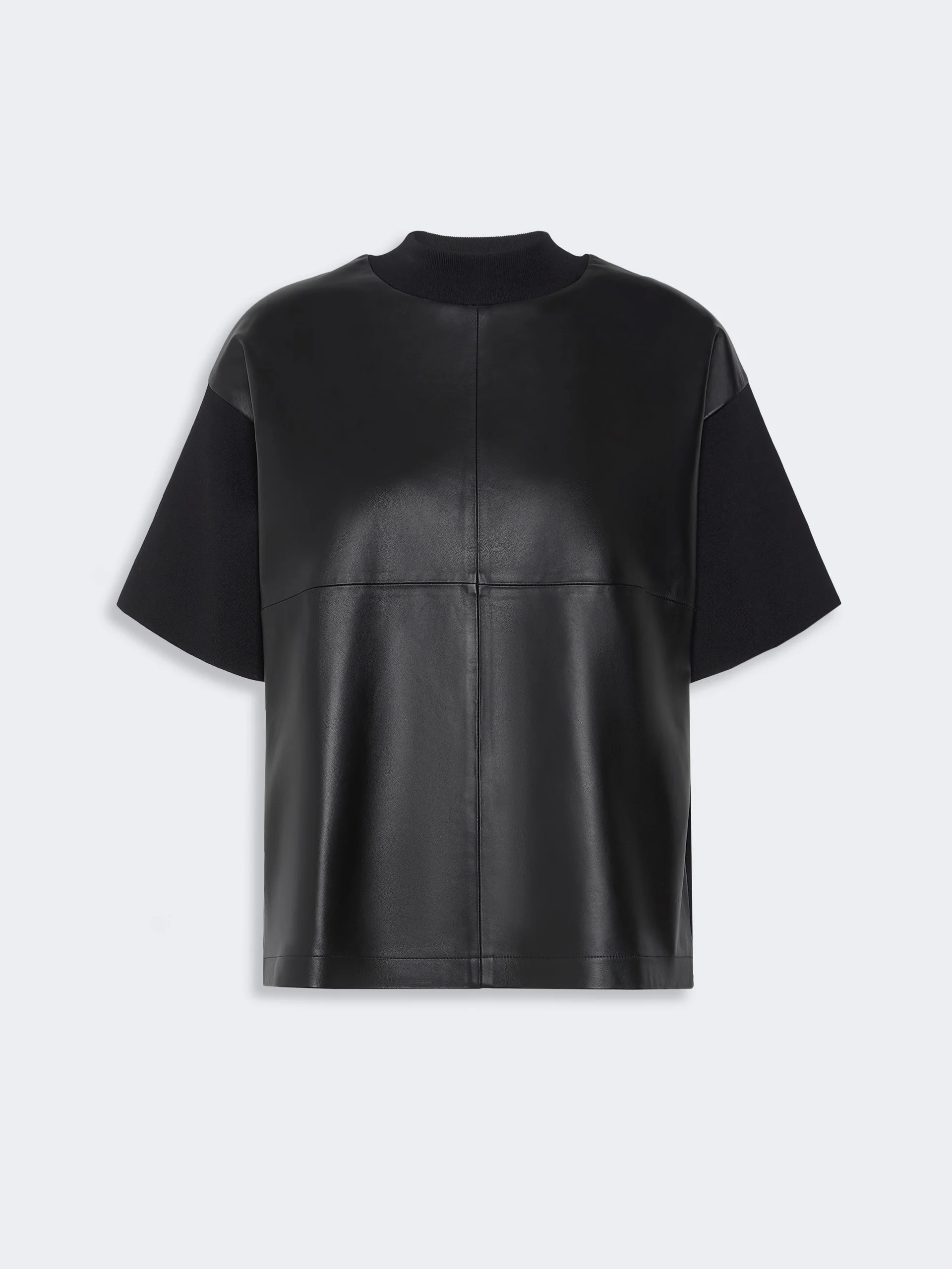SEGALE Leather and viscose crepe boxy sweater - BLACK - 1