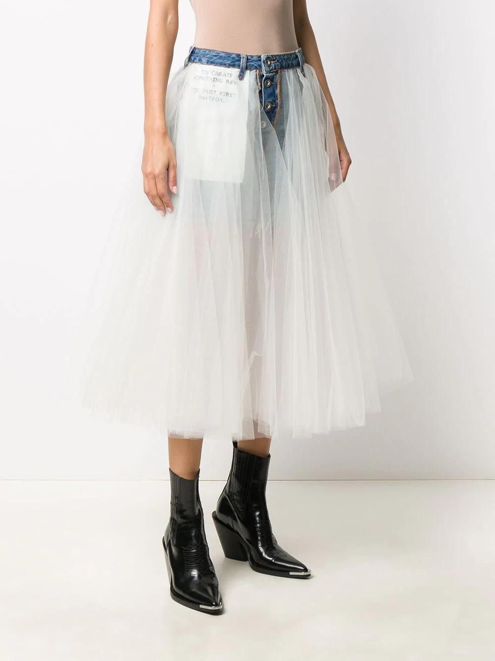 stonewash denim tulle skirt - 3