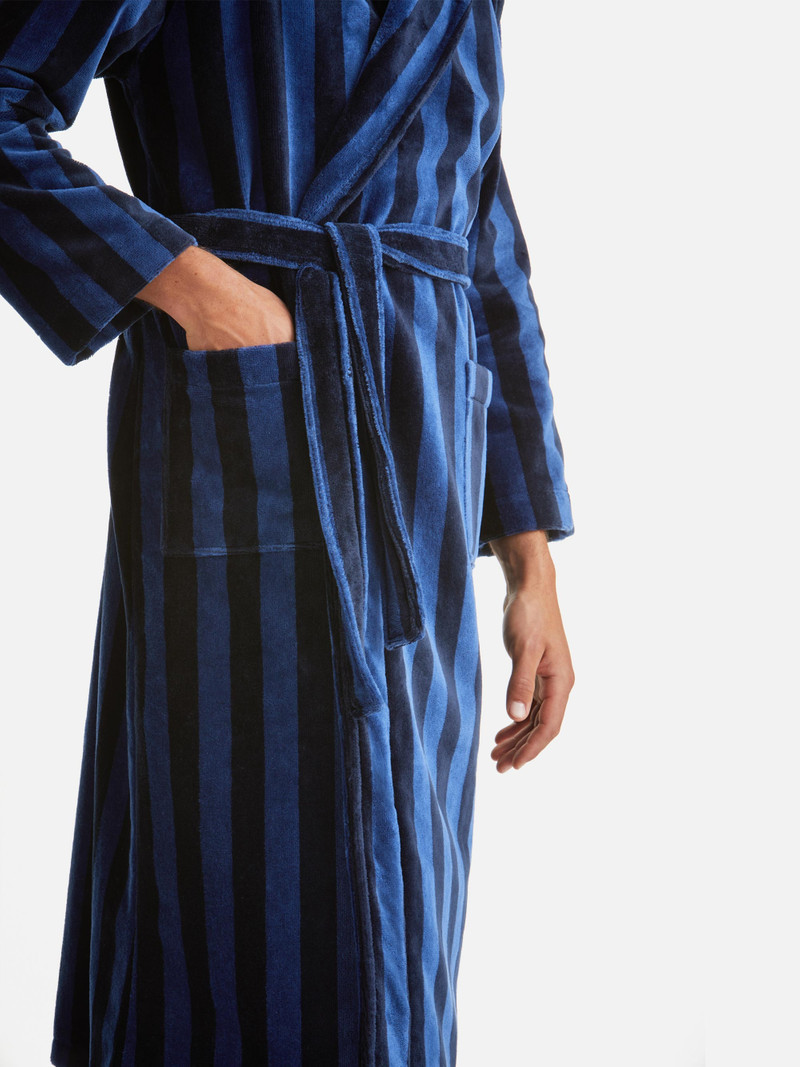 Men's Bathrobe Aston Terry Cotton Navy & Black 5
