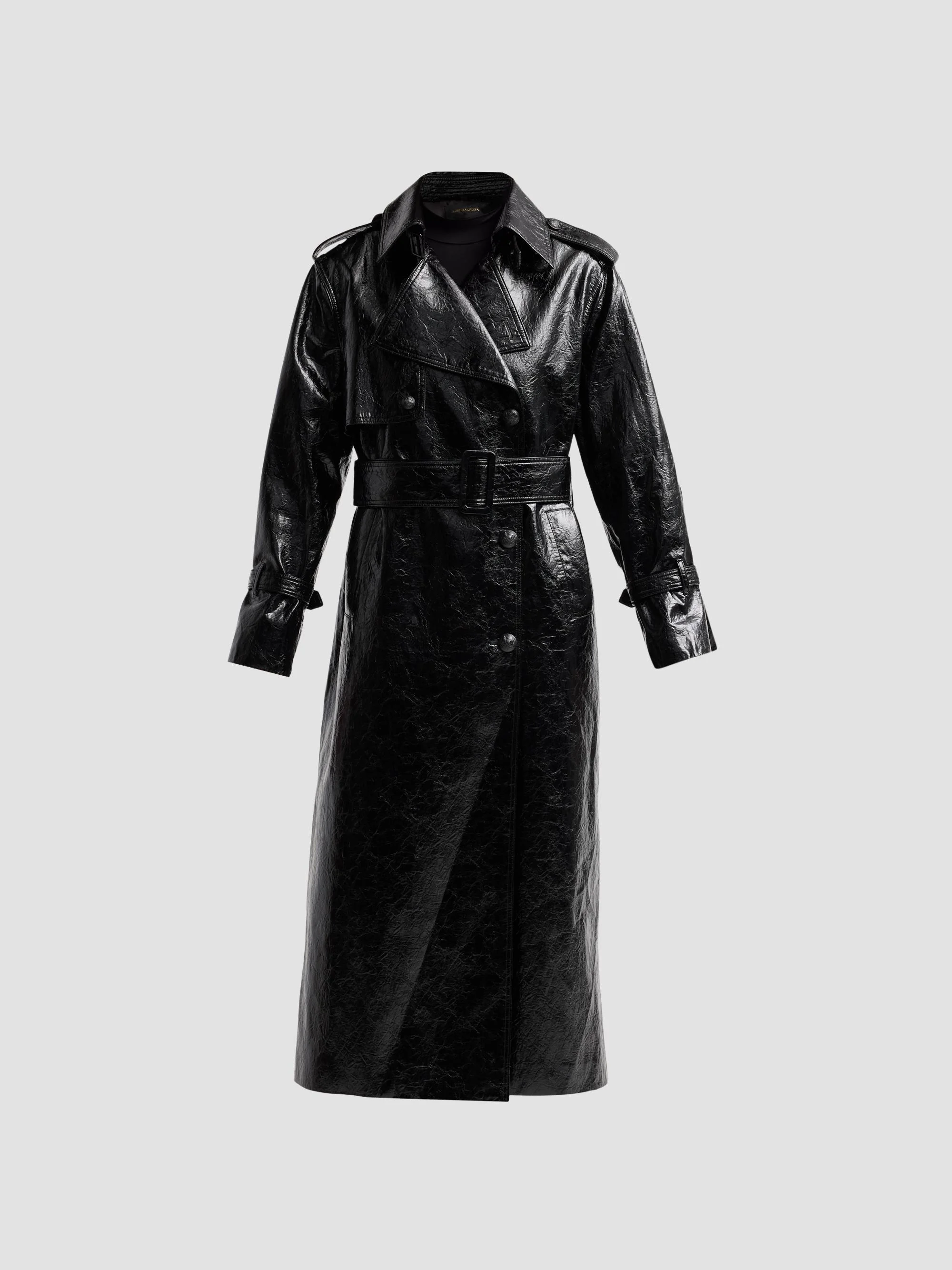 Women's Rose Coated Longline Coat - Black - 1