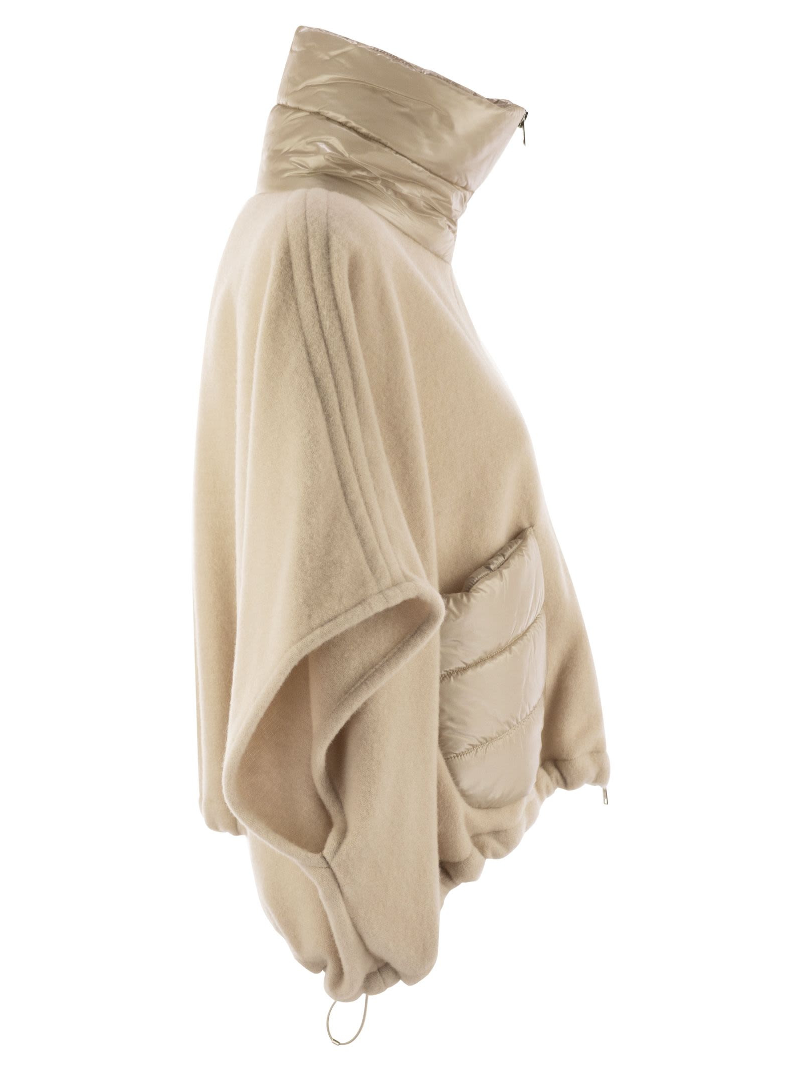 Herno Women Resort Poncho In Wool And Cashemre With Ultralight Nylon Details - 3