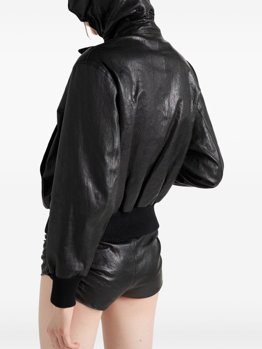 hooded leather jacket - 4