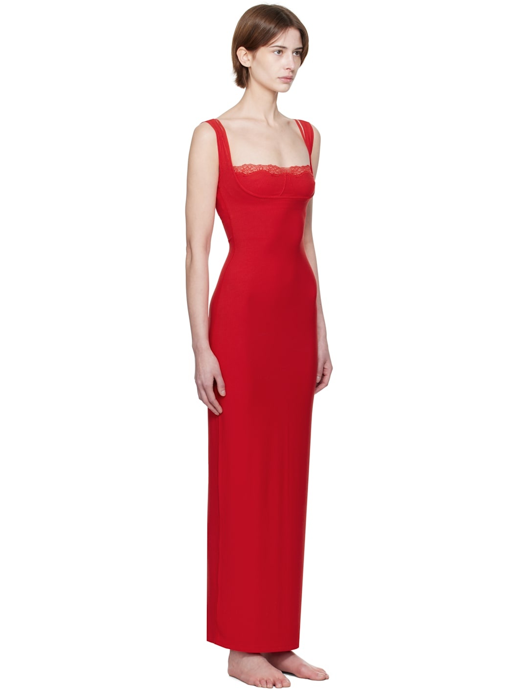 Red Soft Lounge Lace Tank Maxi Dress - 2