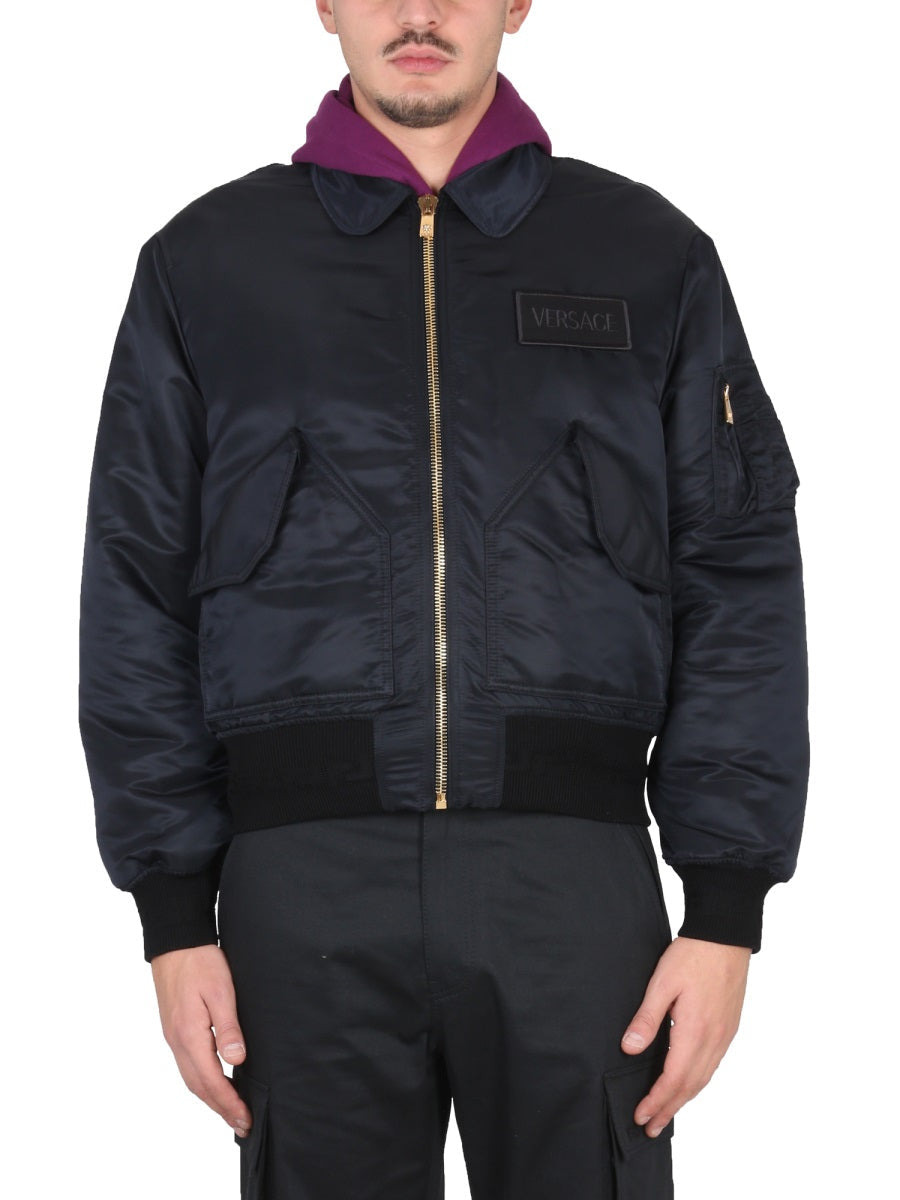 Versace Men Bomber Jacket With Applied Logo - 1