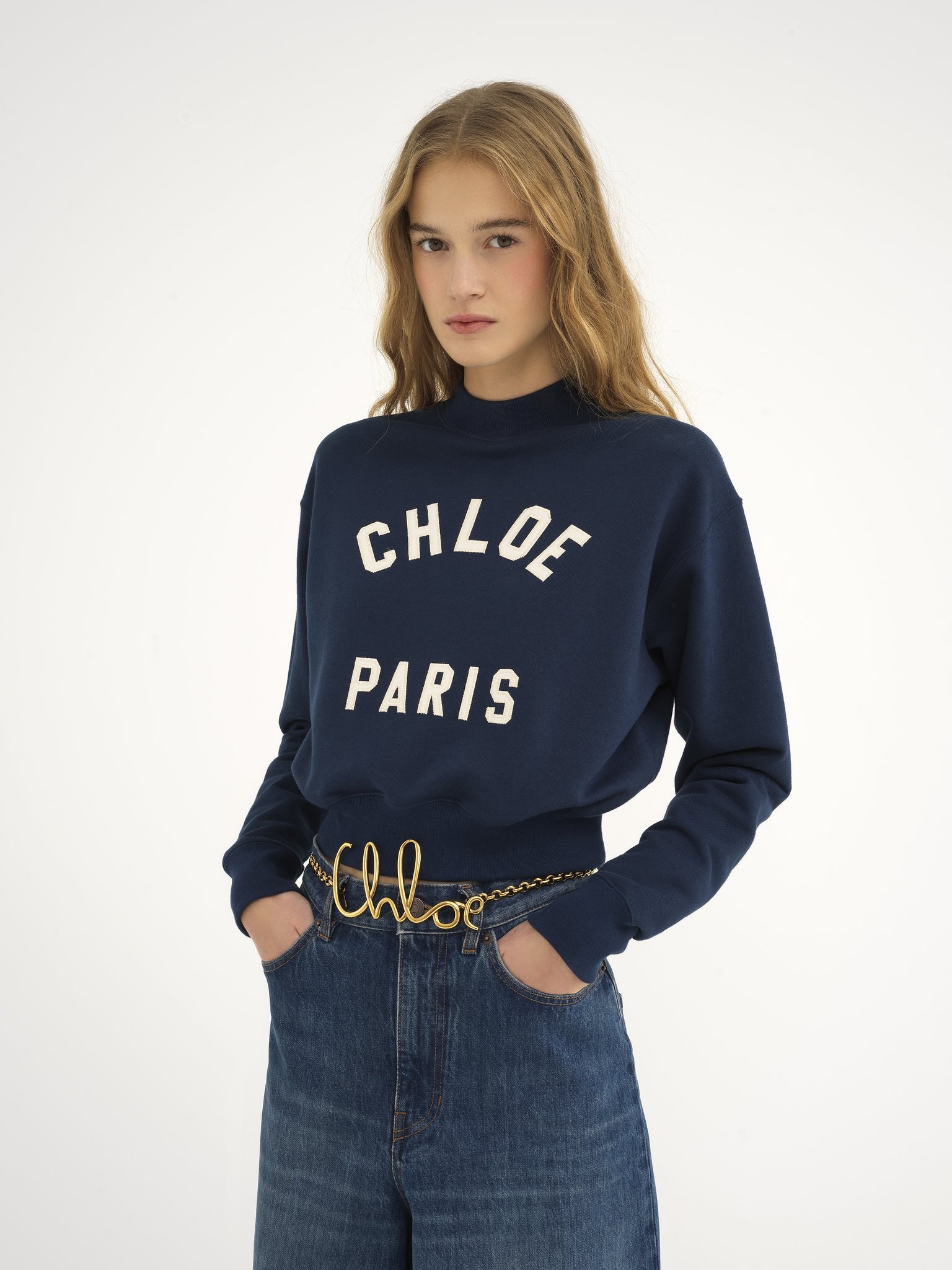 MOCK-NECK LOGO SWEATER IN COTTON FLEECE - 4