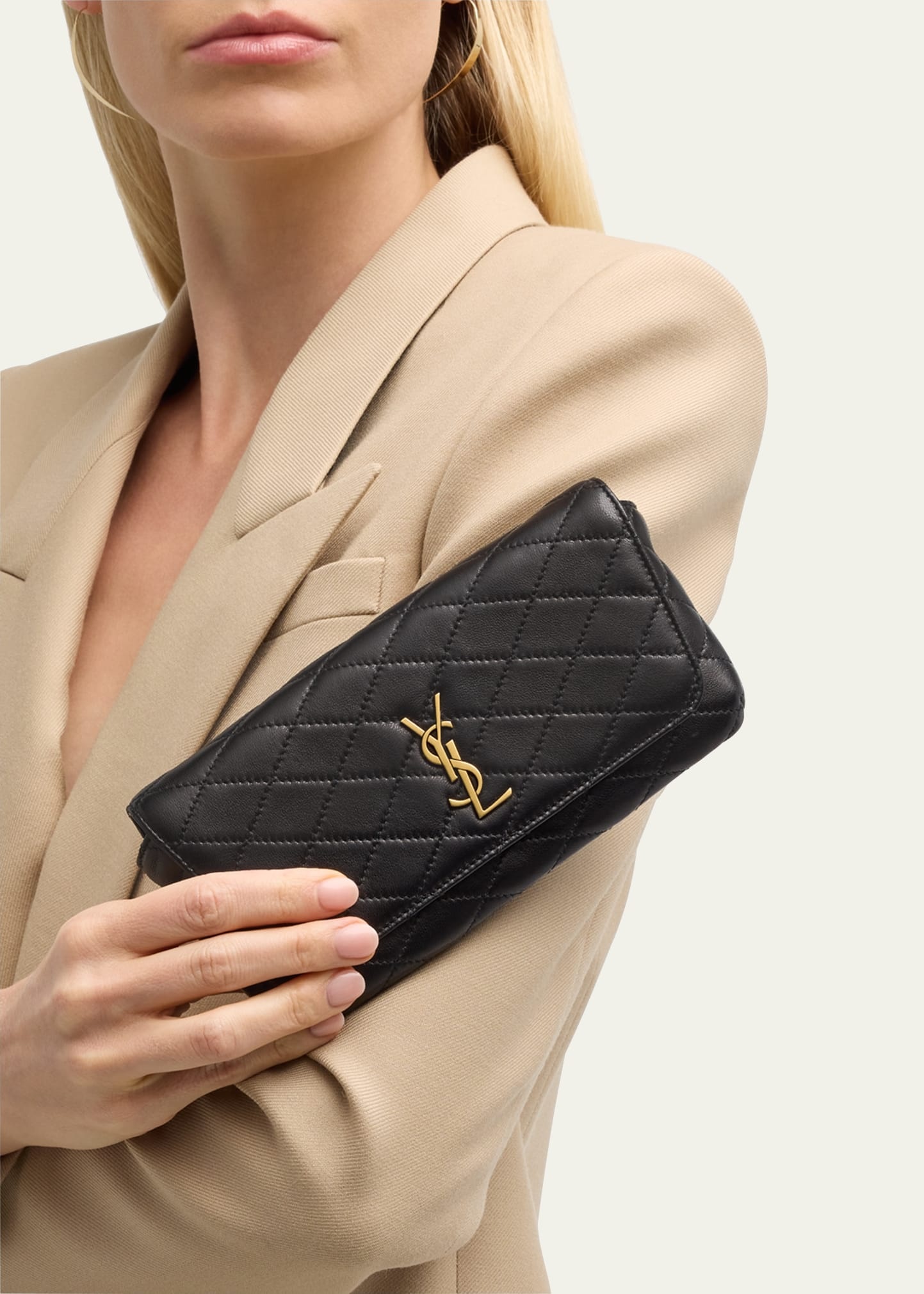 Gaby Phone Holder YSL Crossbody Bag in Quilted Smooth Leather - 2