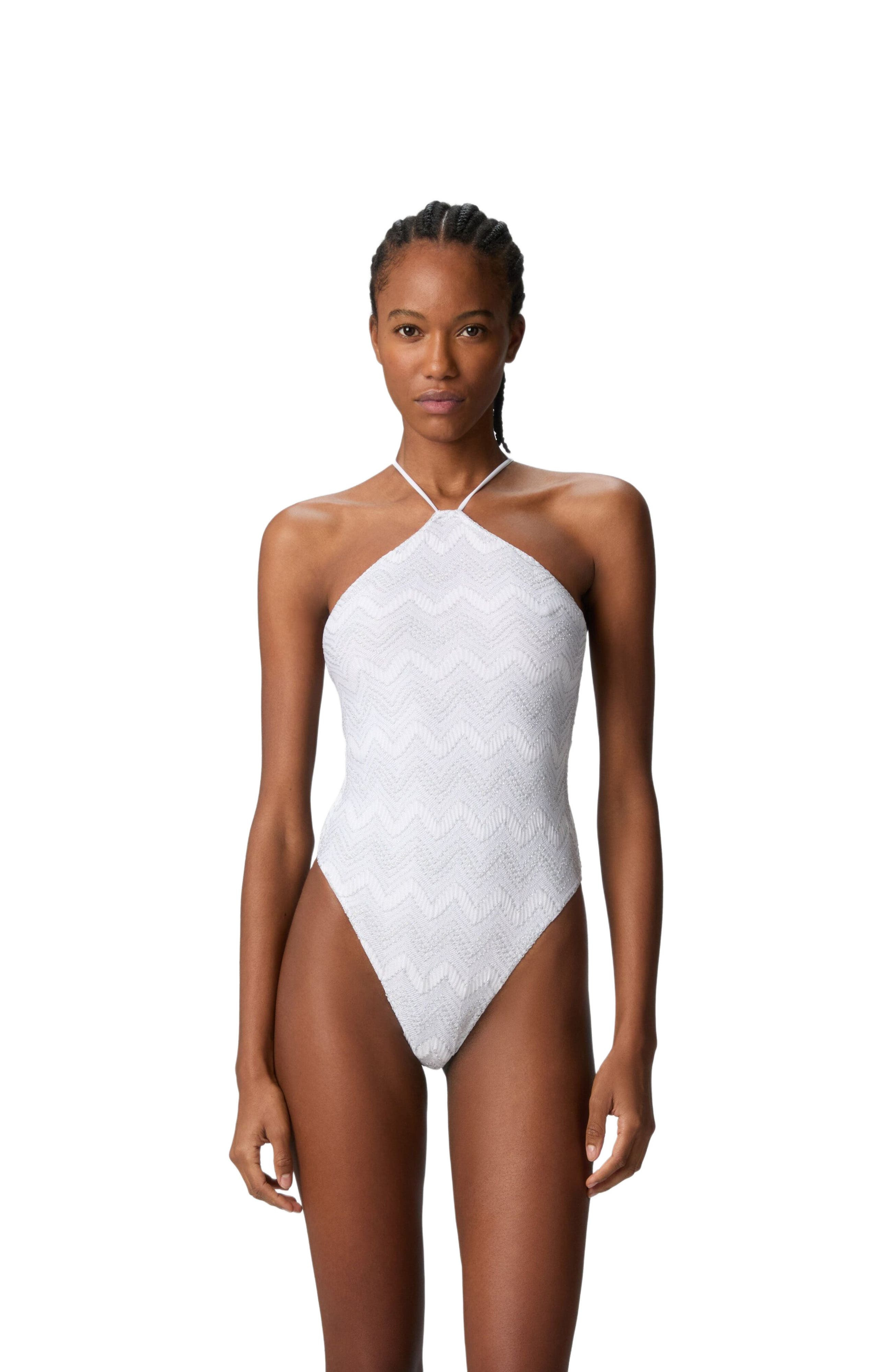Missoni Zig Zag Lamé Viscose One-piece Swimsuit With Halter Neck in Silver at Nordstrom - 5