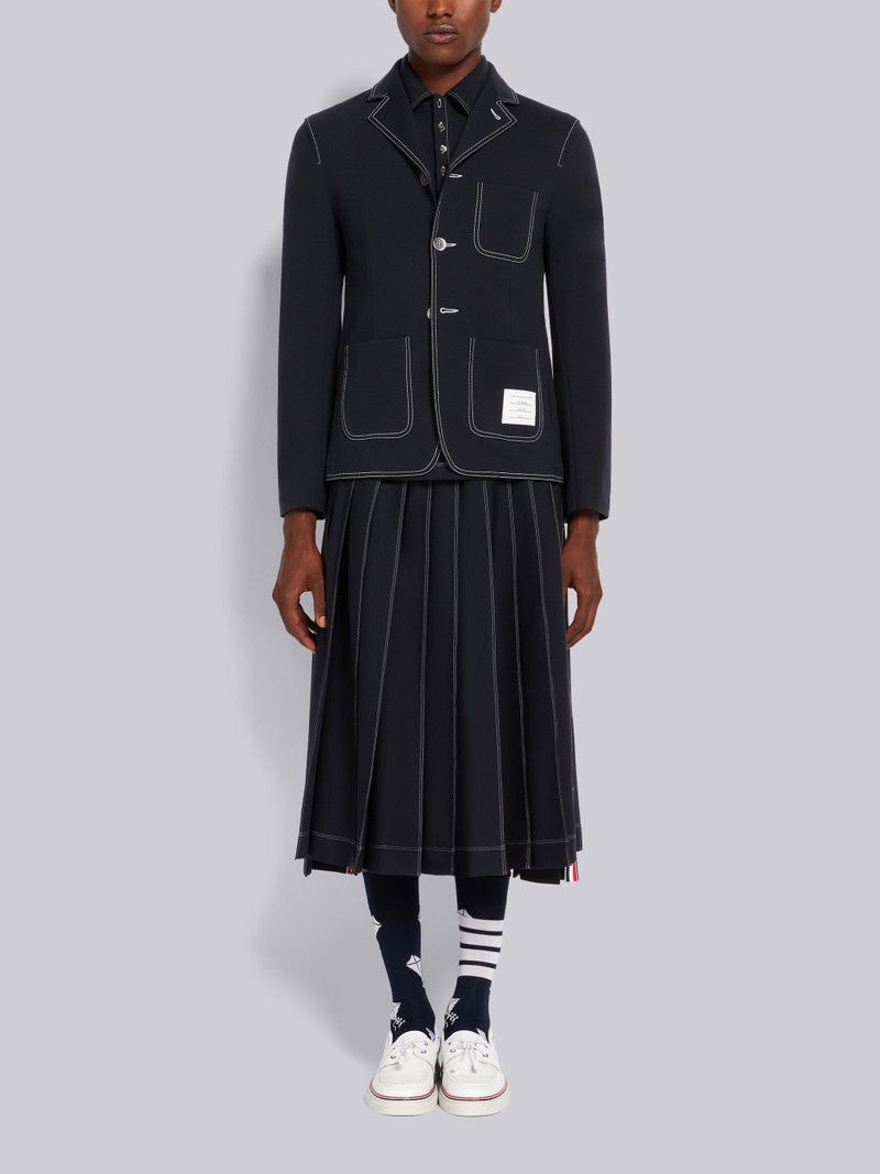 Navy Wool Tech Milano Contrast Stitch Pleated Knee Length Skirt 4