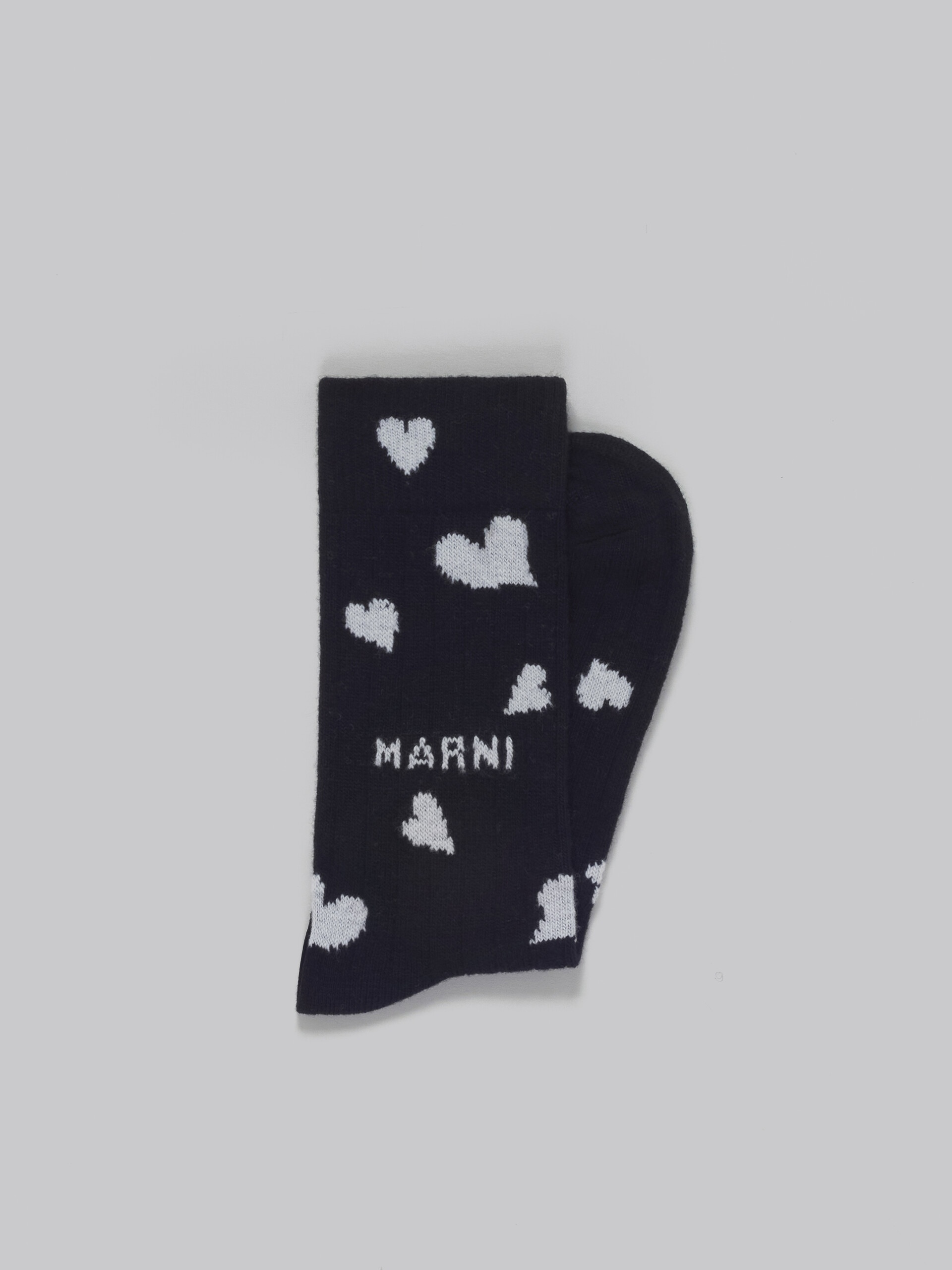 BLACK WOOL SOCKS WITH HEART MOTIF - 2