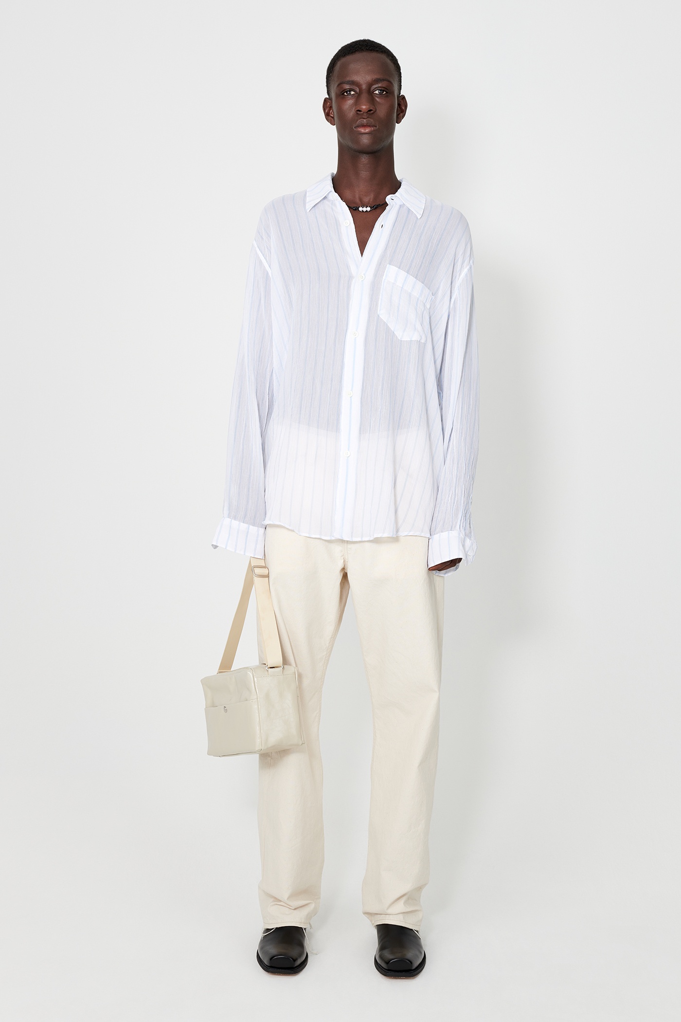 Initial Shirt White Rayon Plait Stripe - 6