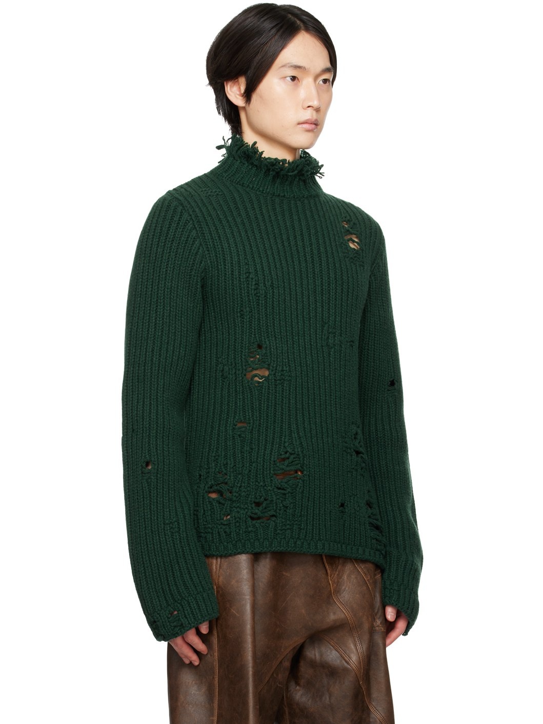 Green Distressed Turtleneck - 2