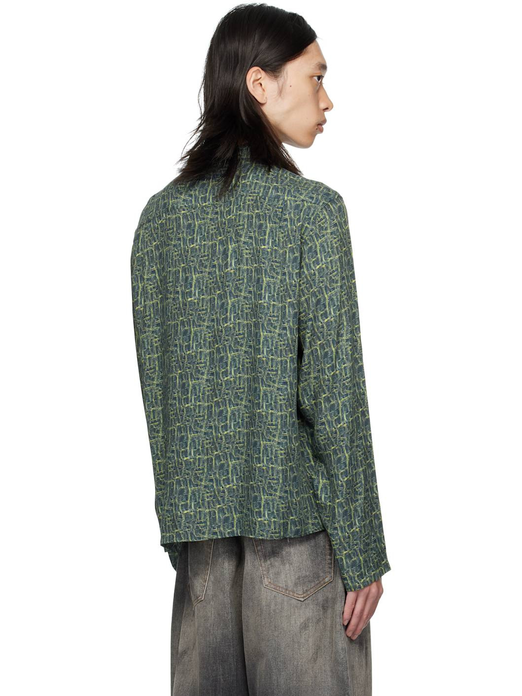 Navy & Green Printed Shirt - 3