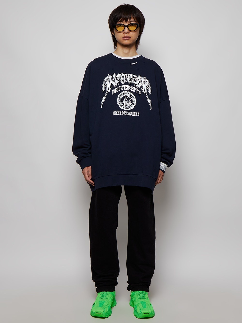 Raf Simons Sreapers Destroyed Crewneck Sweater Dark Navy | thewebster |  REVERSIBLE