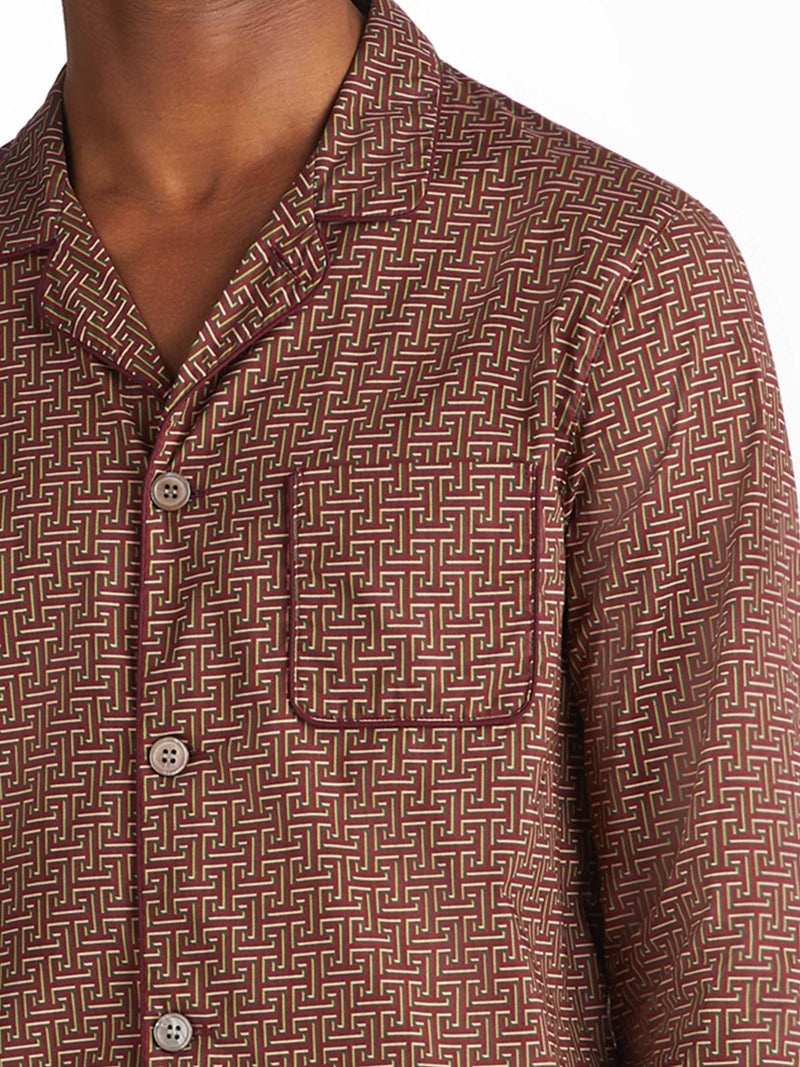Men's Modern Fit Pajamas Ledbury 72 Cotton Batiste Burgundy - 5