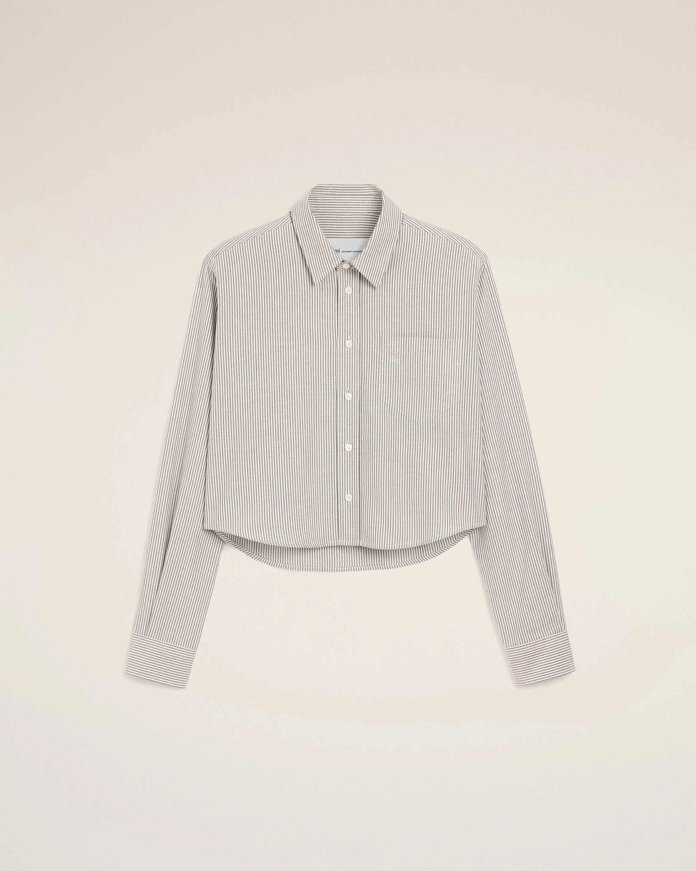 BLACK CROPPED STRIPED COTTON SHIRT WITH EMBOSSED AMI DE COEUR - 1