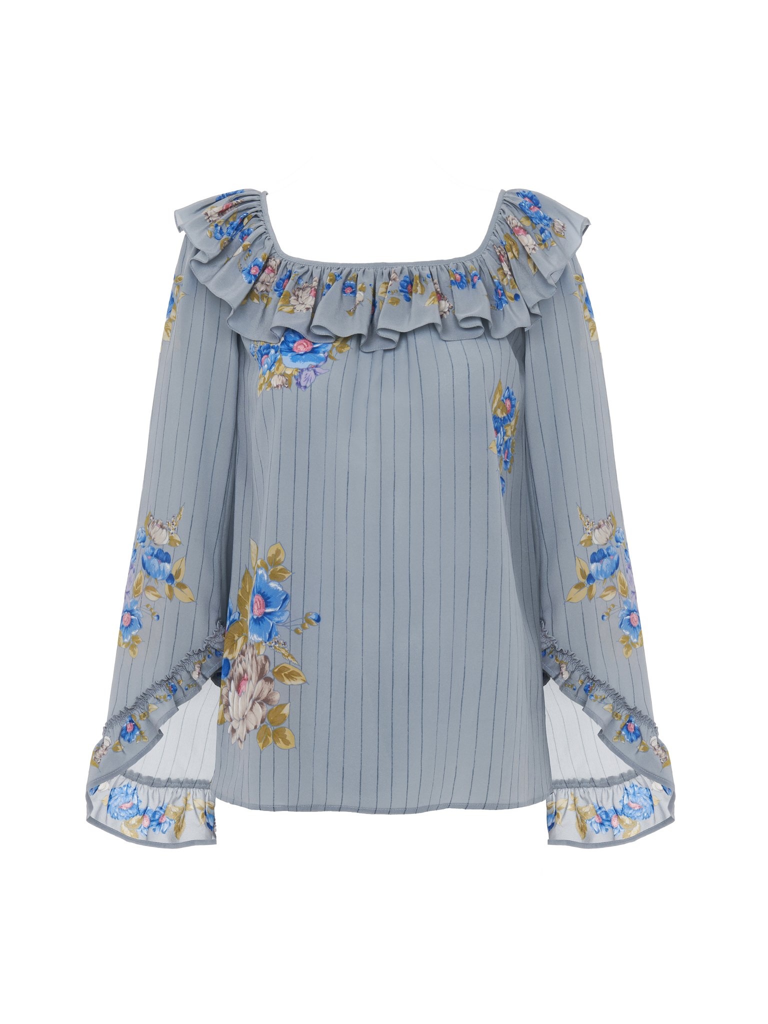 SQUARE-NECK RUFFLE TOP IN CRÊPE DE CHINE - 1