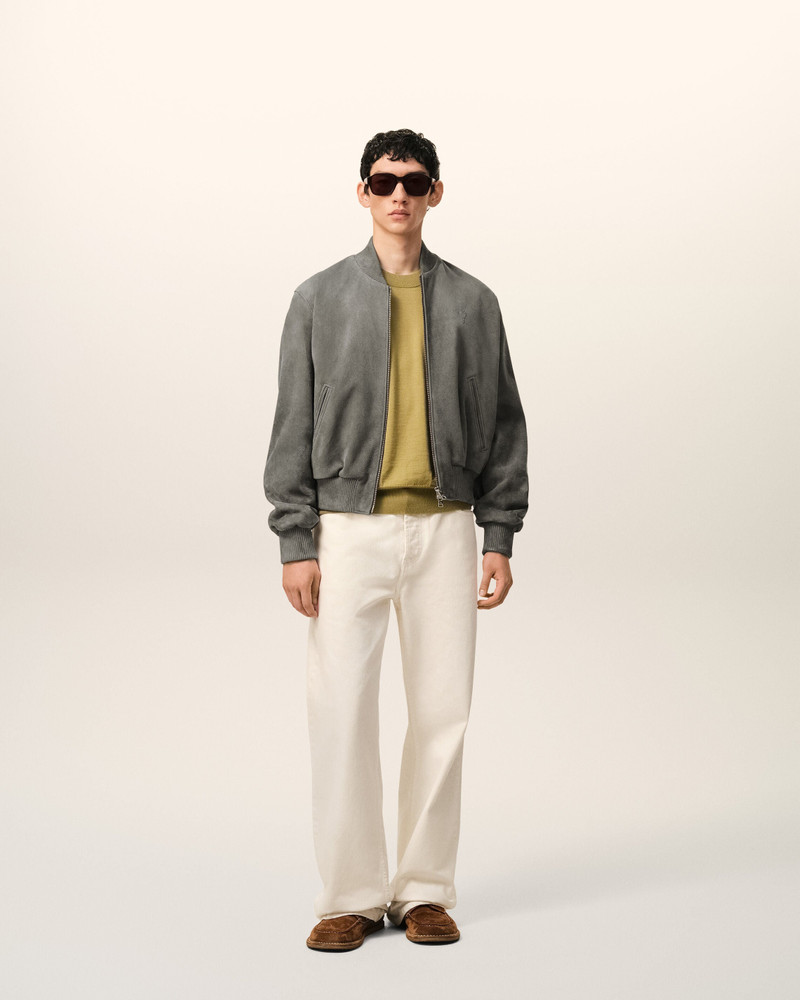 AMI Paris GREY GOAT LEATHER AMI DE COEUR ZIPPED  JACKET outlook