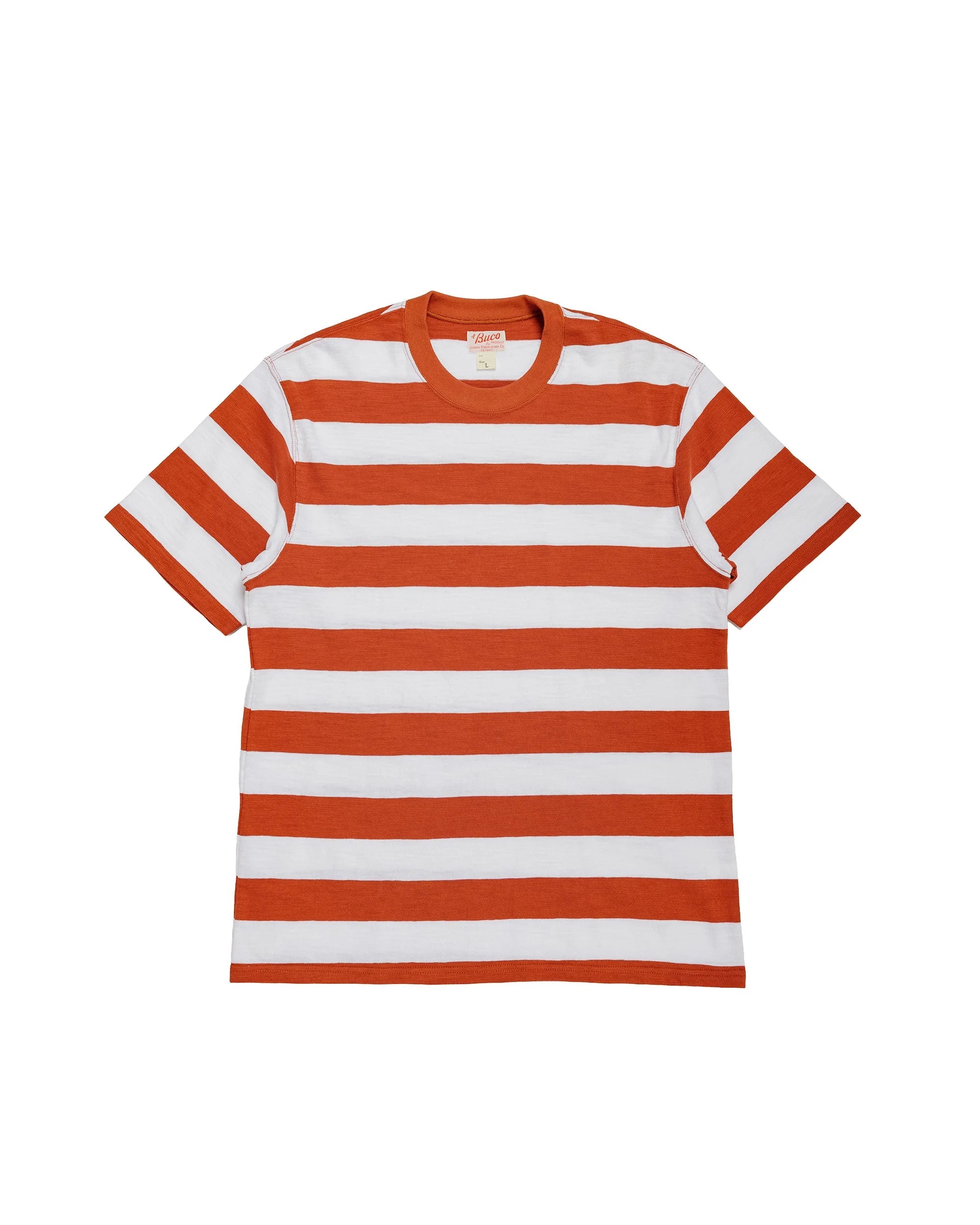 BC24002 Buco Stripe Tee S/S White/Red - 1