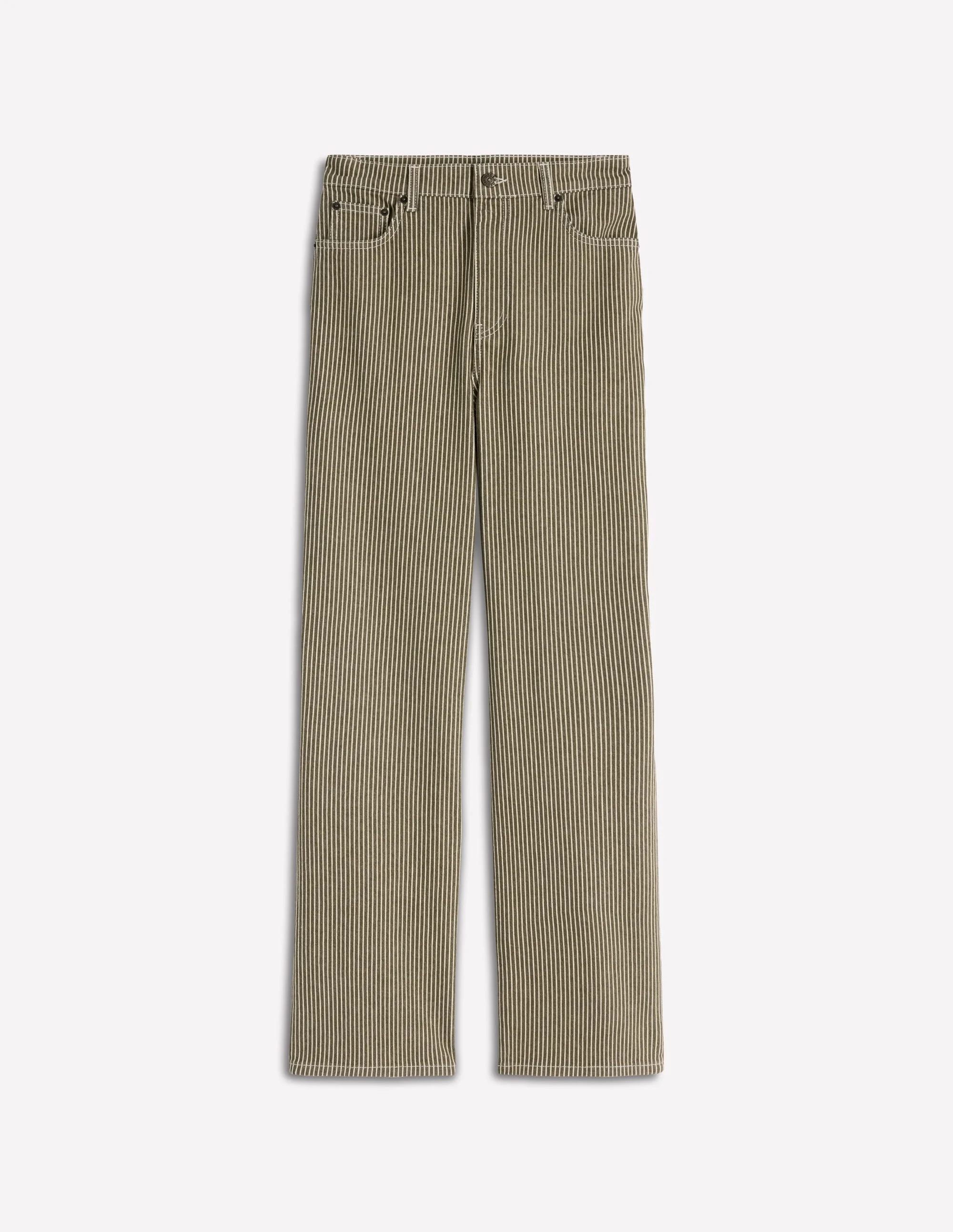 High Rise Column Leg Jeans-Olive Ecru Stripe - 1