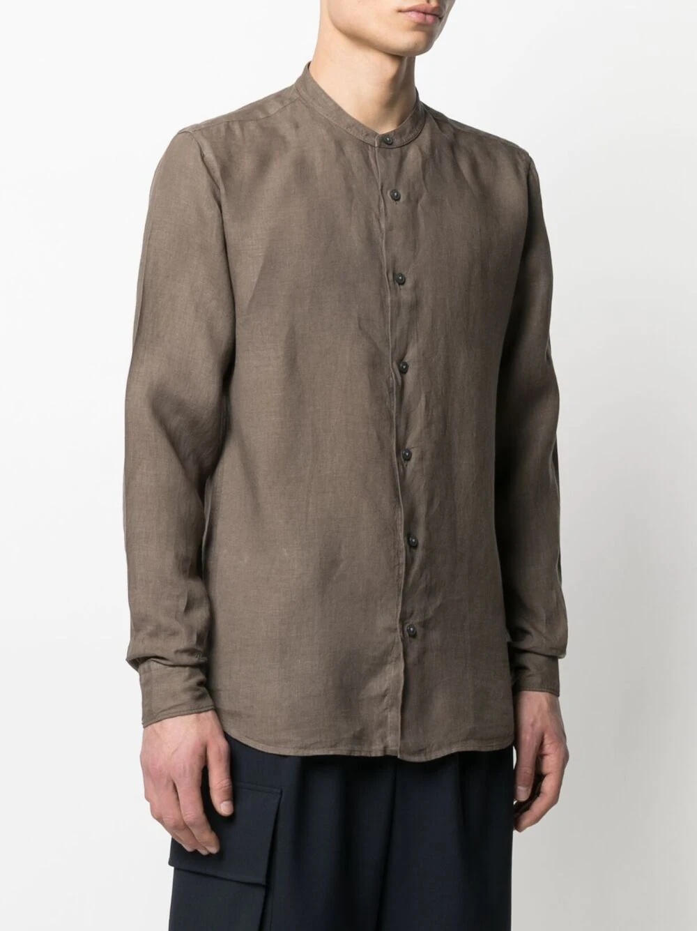 Mandarin collar linen shirt - 3