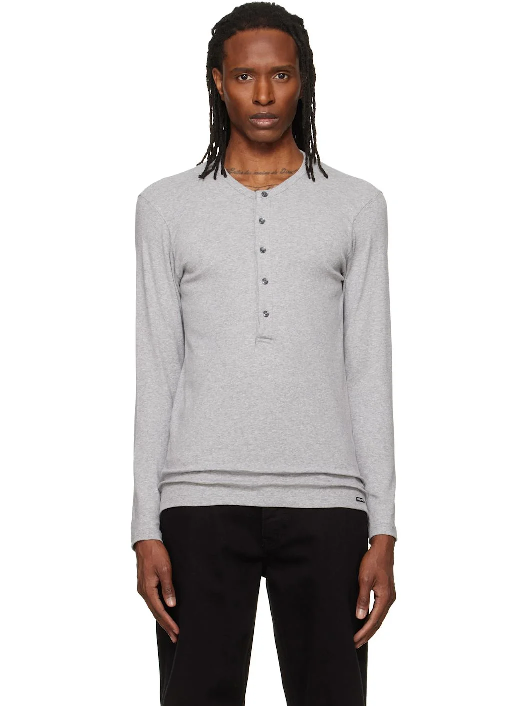 Gray Cotton Henley - 1